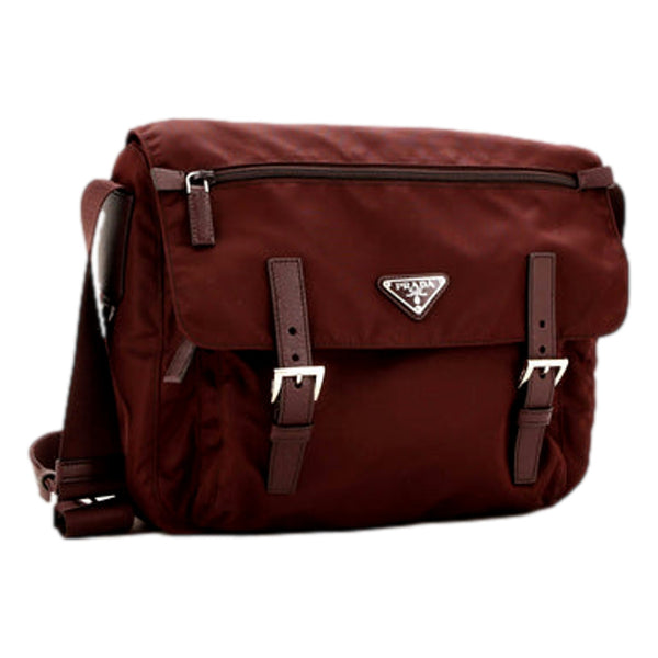 Prada★プラダ スリングバックバレリーナ Burgundy Prada Double Buckle Flap Messenger Bag Tessuto Nylon Large
