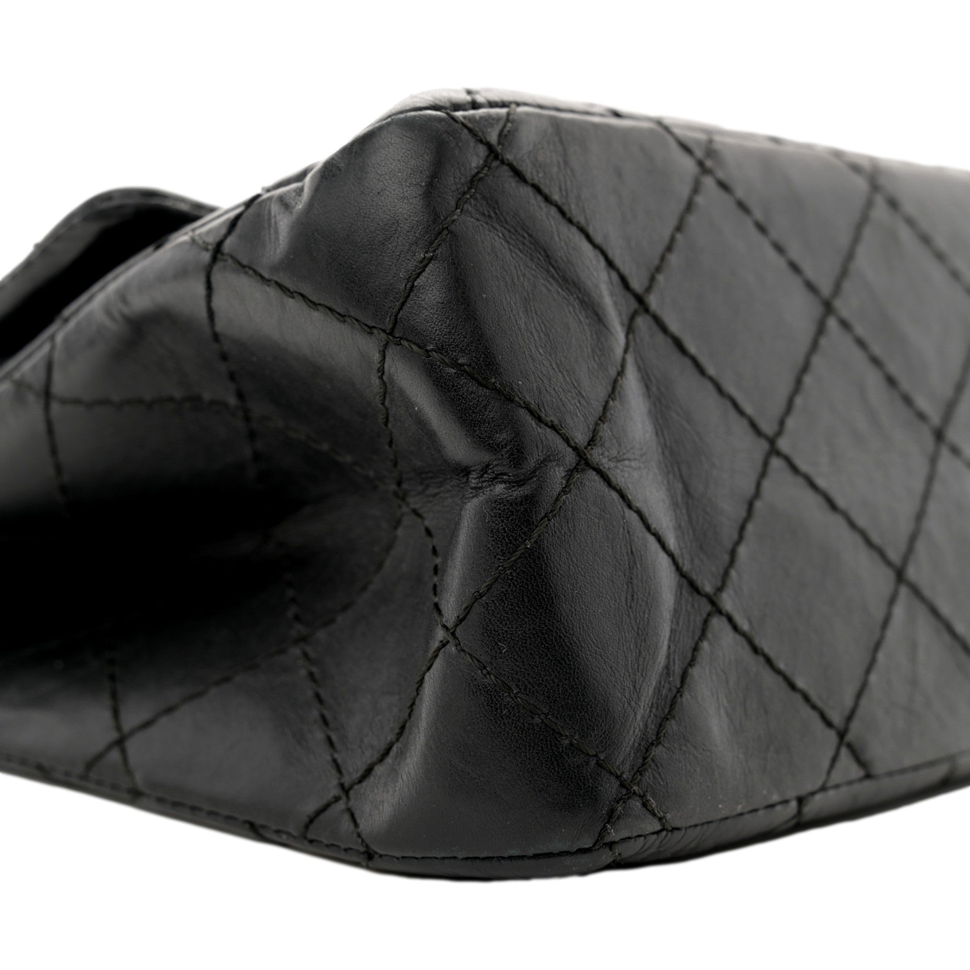 Chanel Black Aged Calfskin Quilted 2.55 Reissue 225 Flap Handbag With Chain