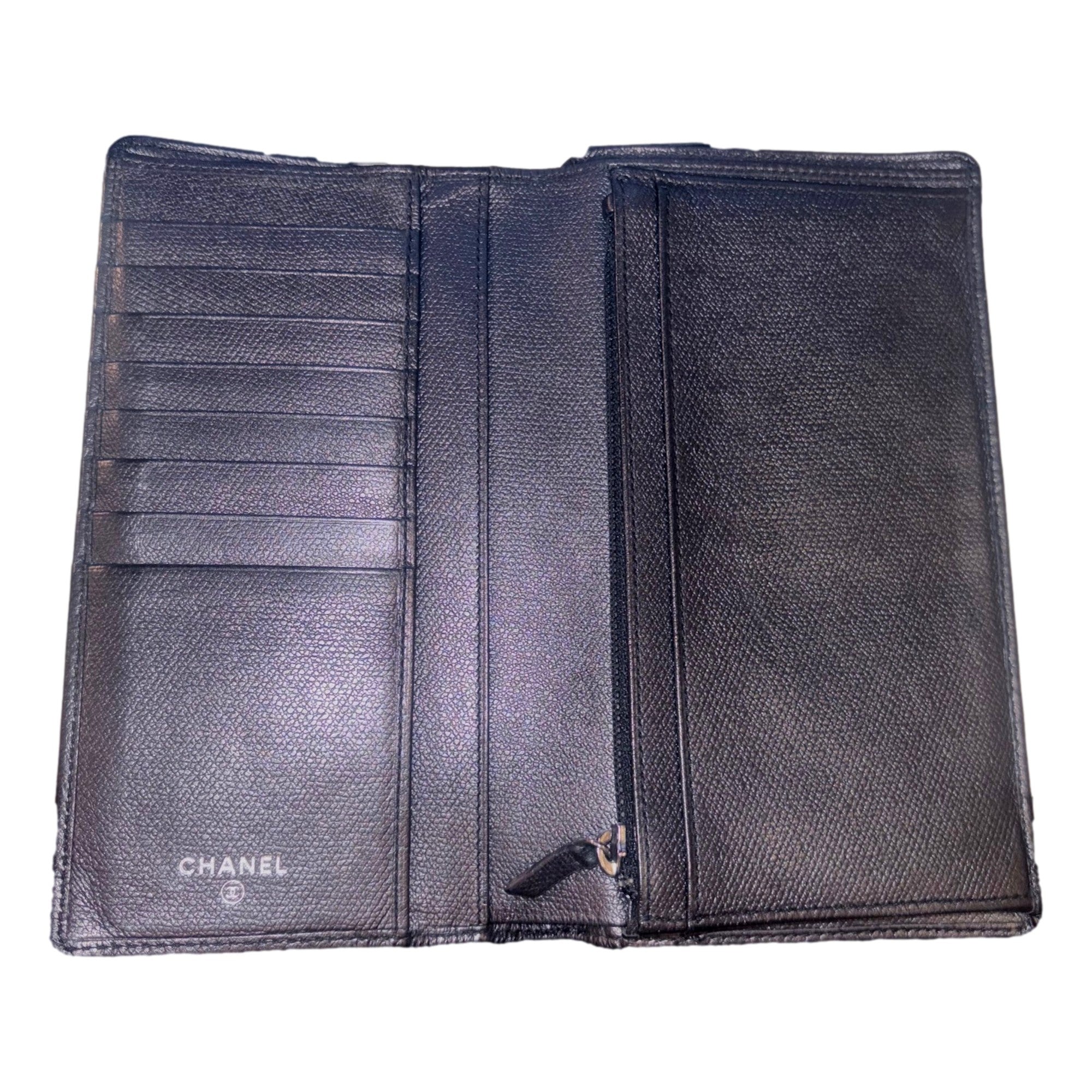 Chanel Vintage Yen Black Leather Long Bifold with Coin Pouch