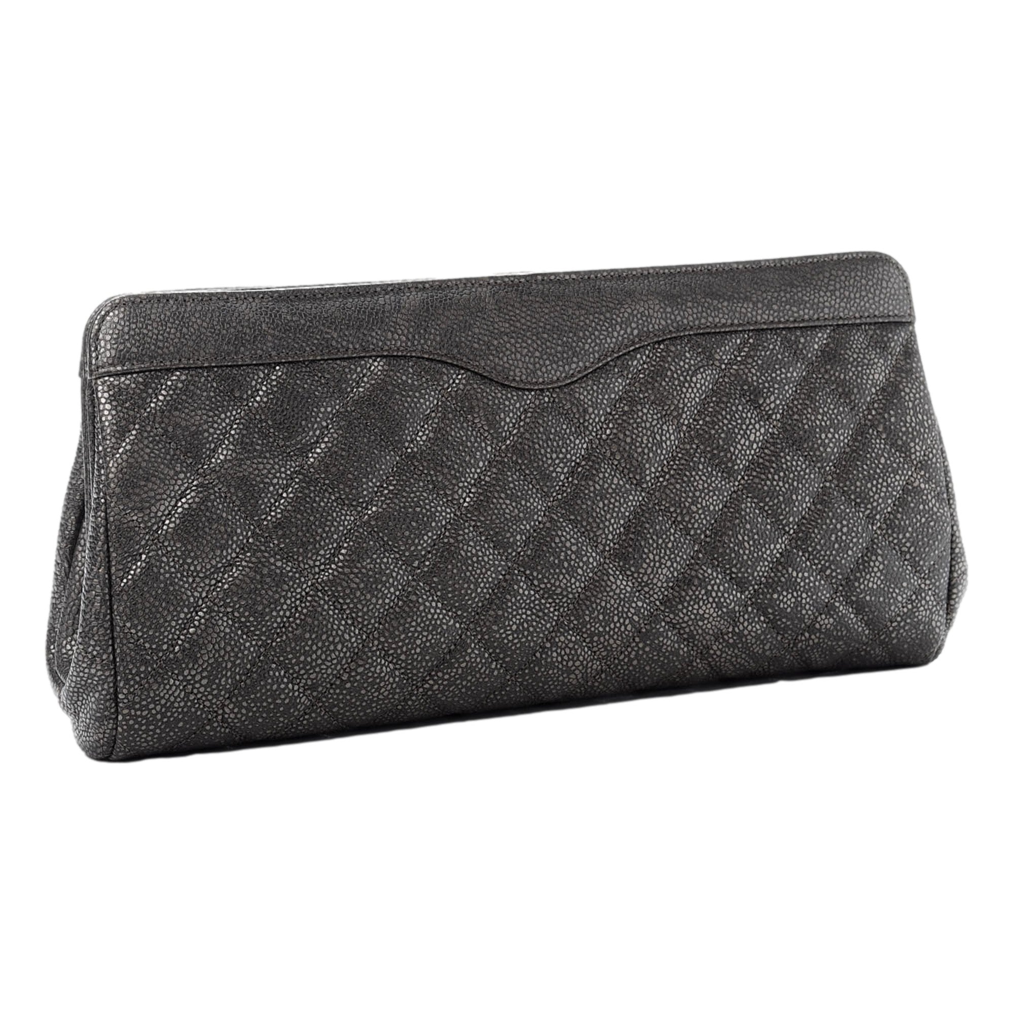 Chanel Caviar Black Leather CC Frame Medium Clutch Handbag