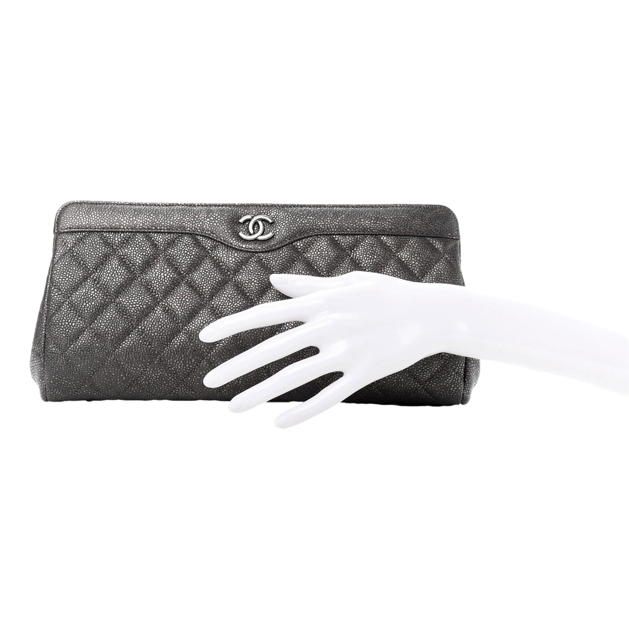 Chanel Caviar Black Leather CC Frame Medium Clutch Handbag