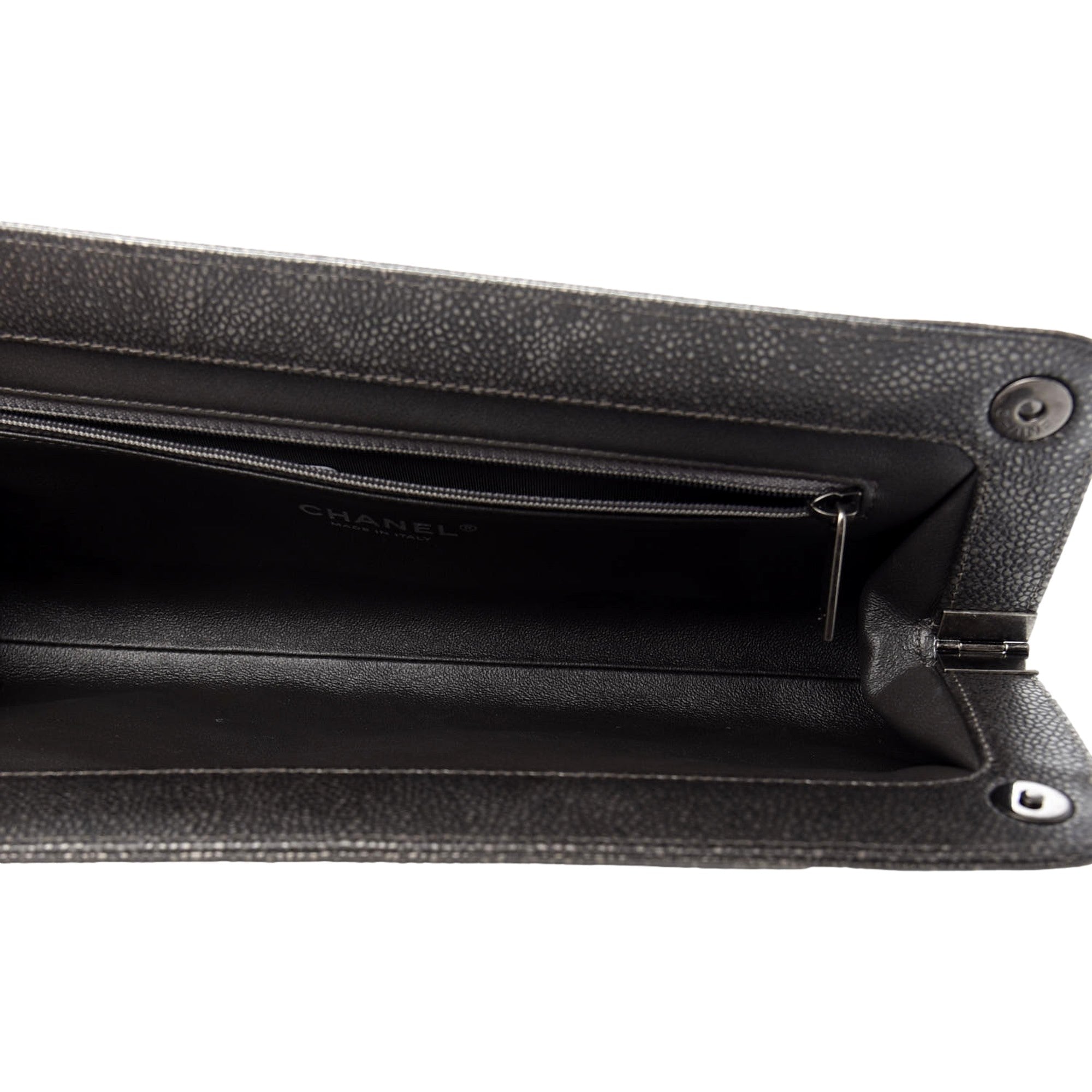 Chanel Caviar Black Leather CC Frame Medium Clutch Handbag