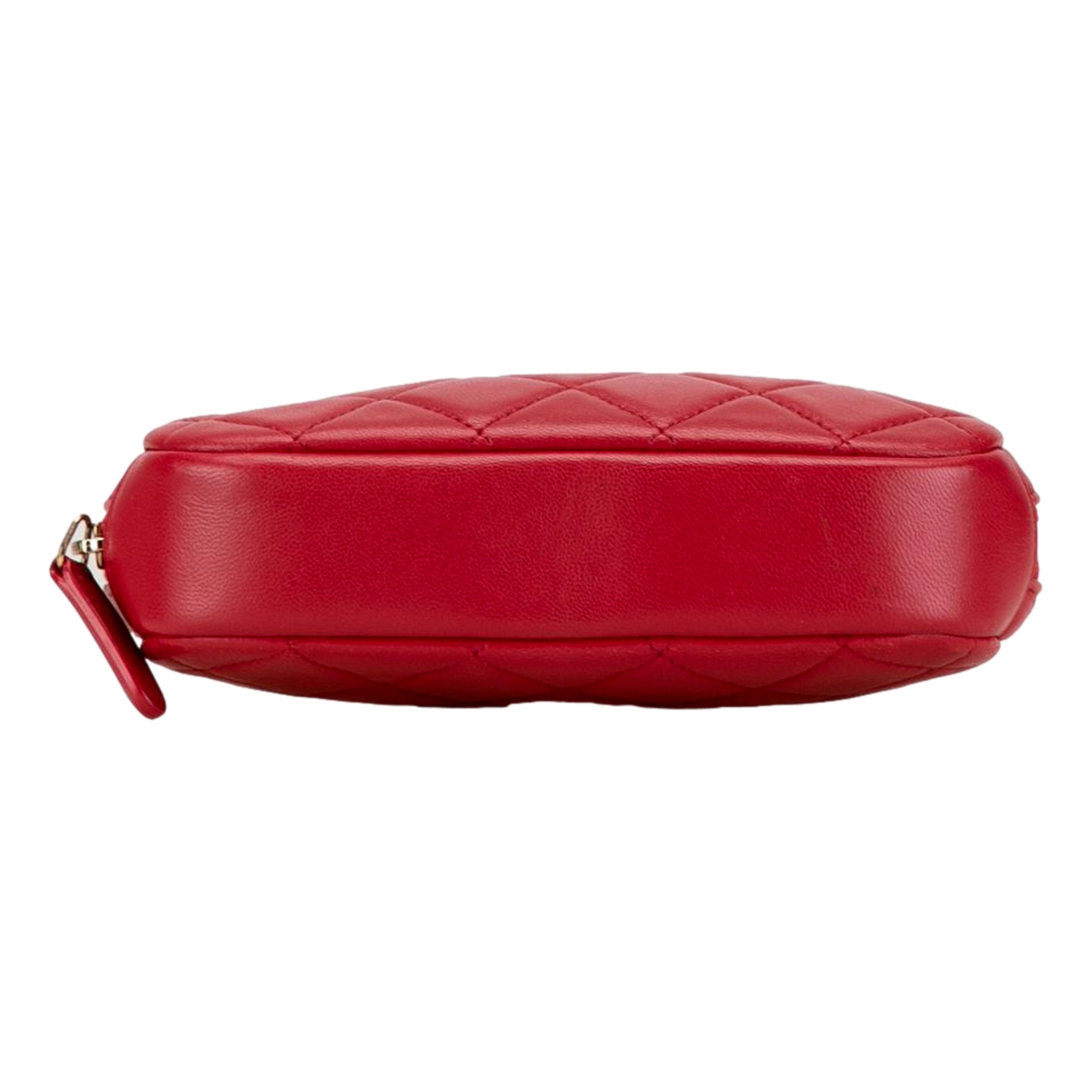 Chanel Lambskin Quilted Small Curvy Pouch Cosmetic Case Pouch Red