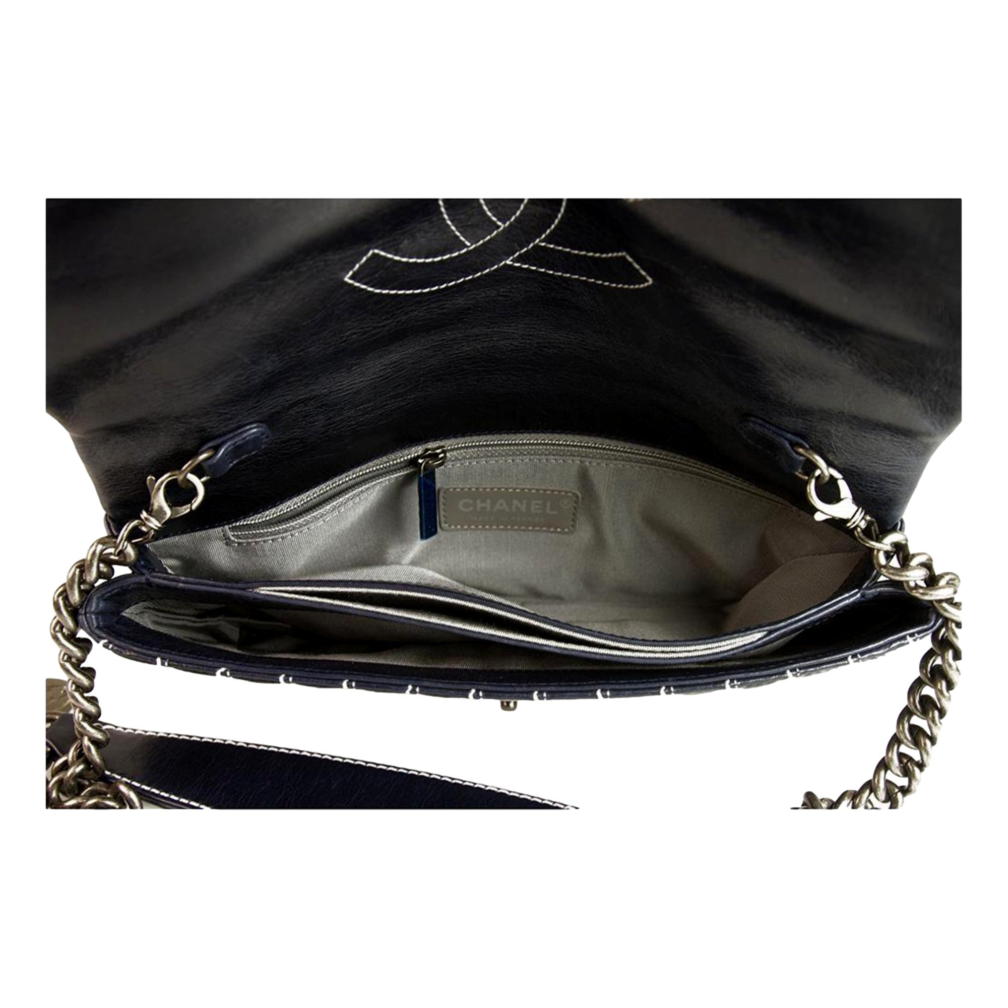 Chanel White Vertical Stitch Black Flap Bag