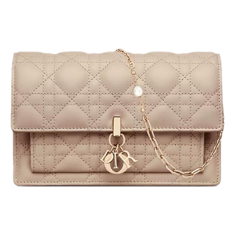 My Dior Daily Pouch with Chain Powder Beige Cannage Lambskin