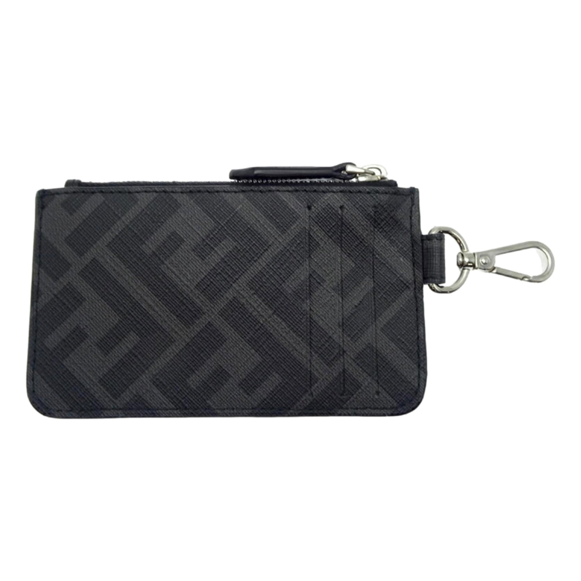 Fendi Diagonal Black Sunflower Yellow Calf Leather Coincase Keychain Wallet
