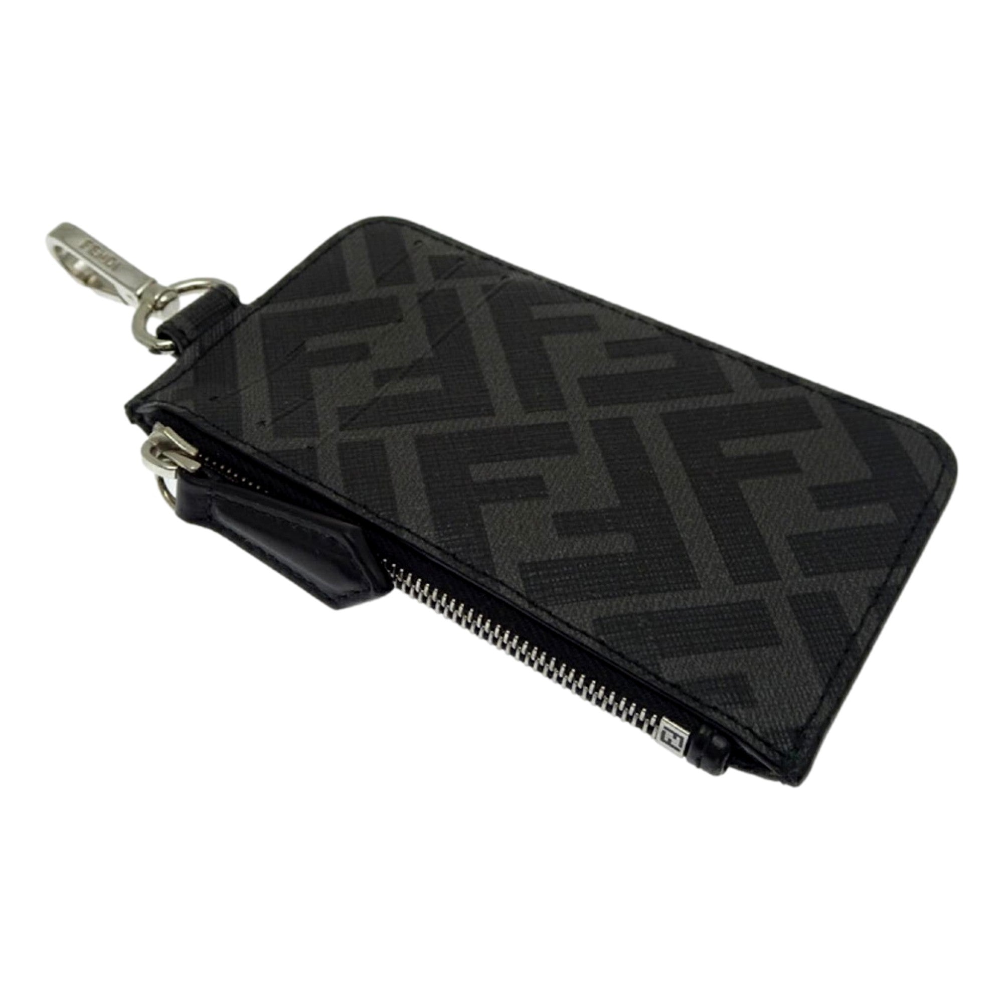 Fendi Diagonal Black Sunflower Yellow Calf Leather Coincase Keychain Wallet