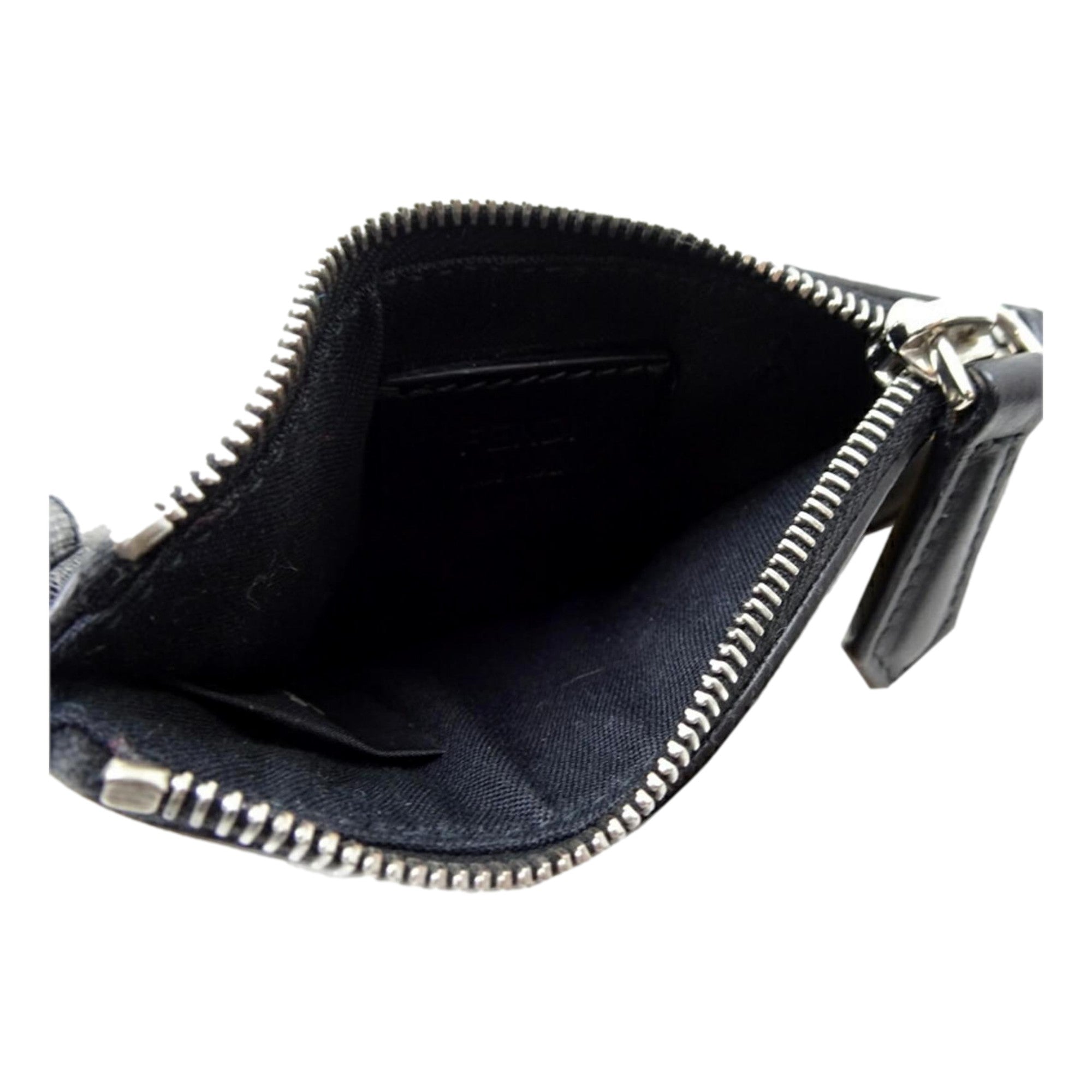 Fendi Diagonal Black Sunflower Yellow Calf Leather Coincase Keychain Wallet