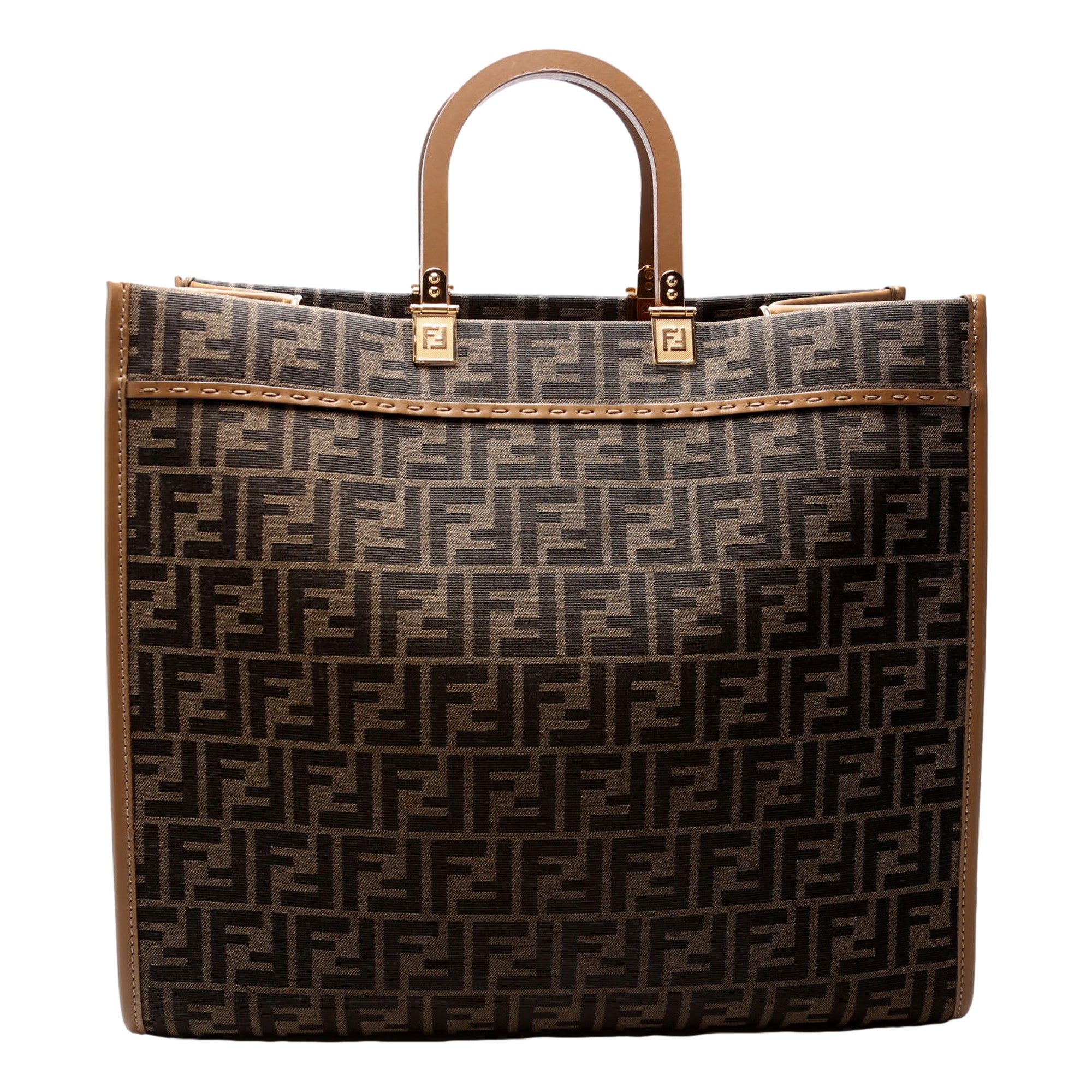Fendi Sunshine Jacquard Canvas Leather Brown Zucca Large Tote