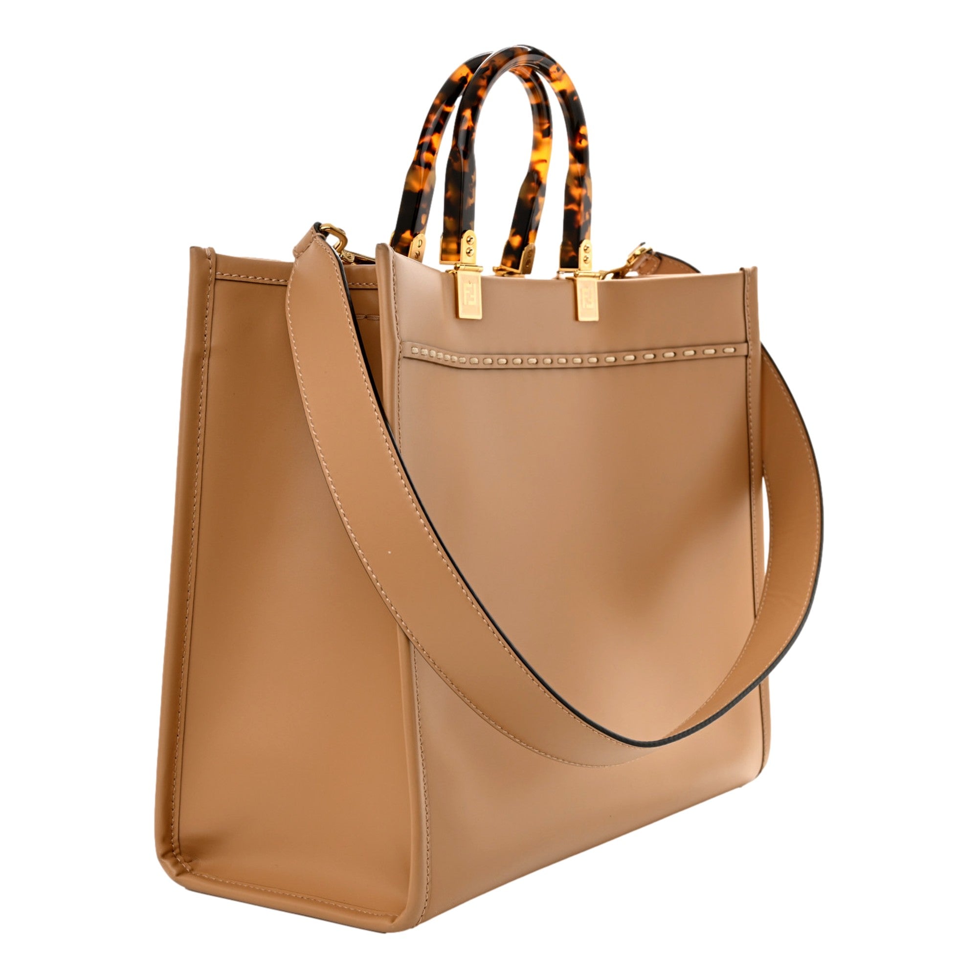 Fendi Sunshine Tan Leather Snake Print Logo Large Tote