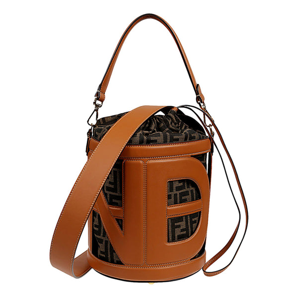 Fendi Step-Out Bucket Bag Brown Fabric and Leather Medium