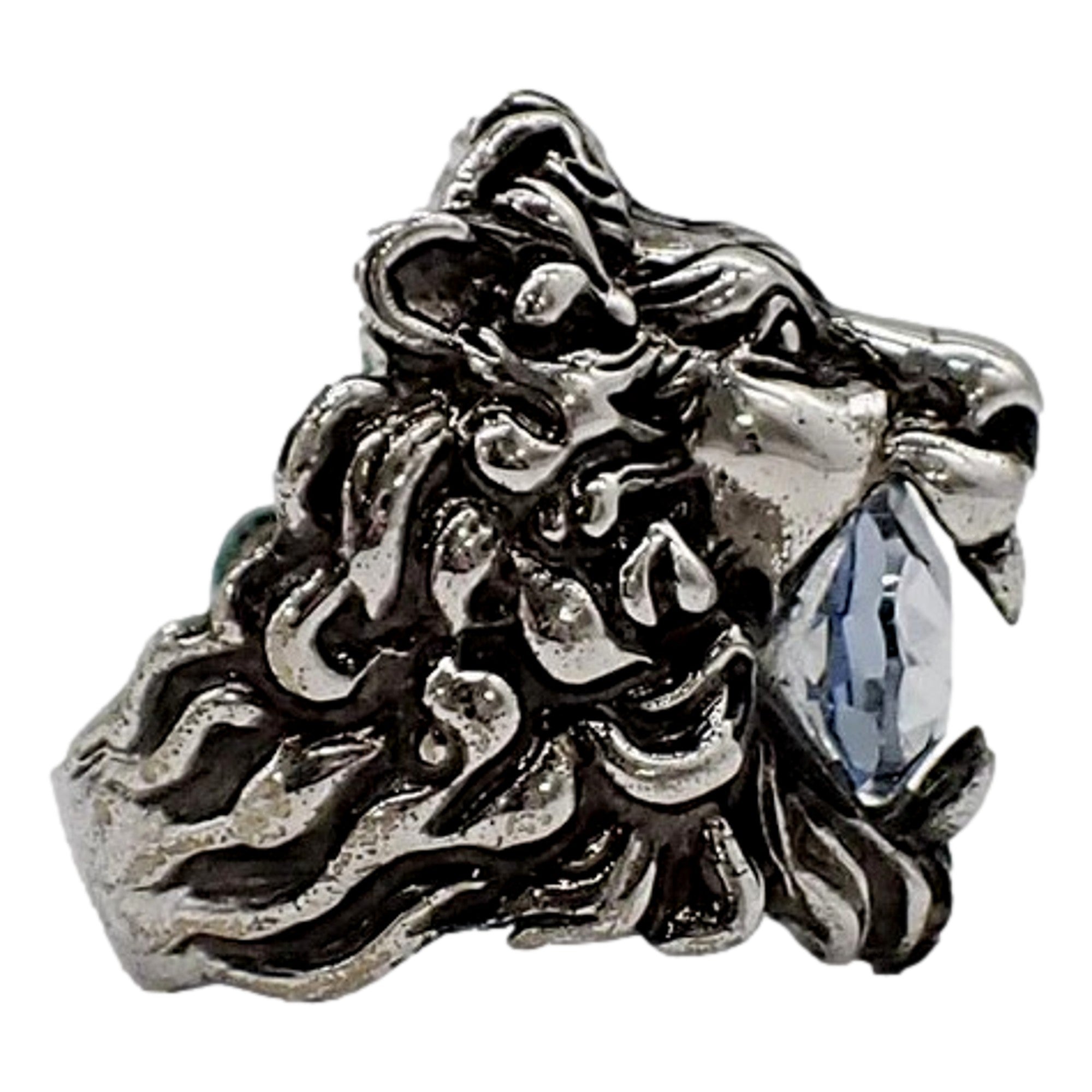 Gucci Lion Head Motif Silver Ring Crystal Size 16