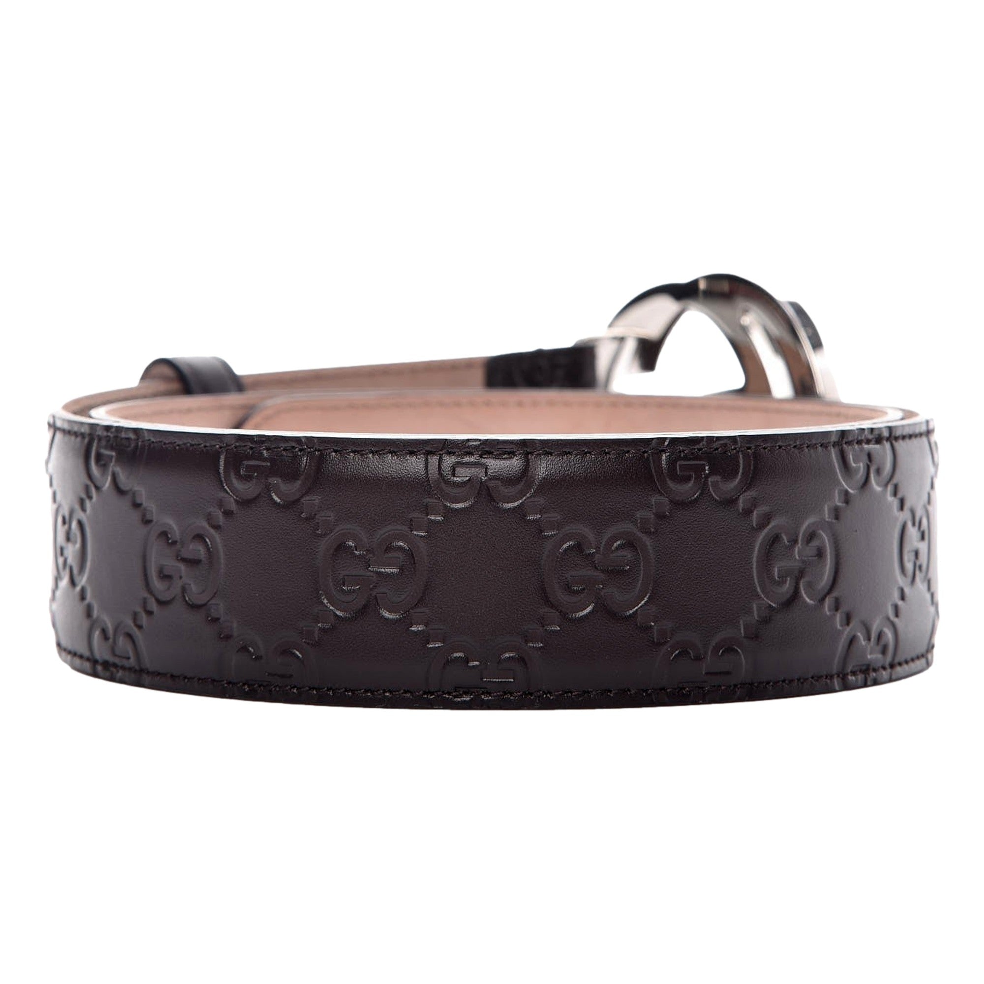 Gucci GG Guccissima Embossed Belt Interlocking G Dark Brown32 80/32