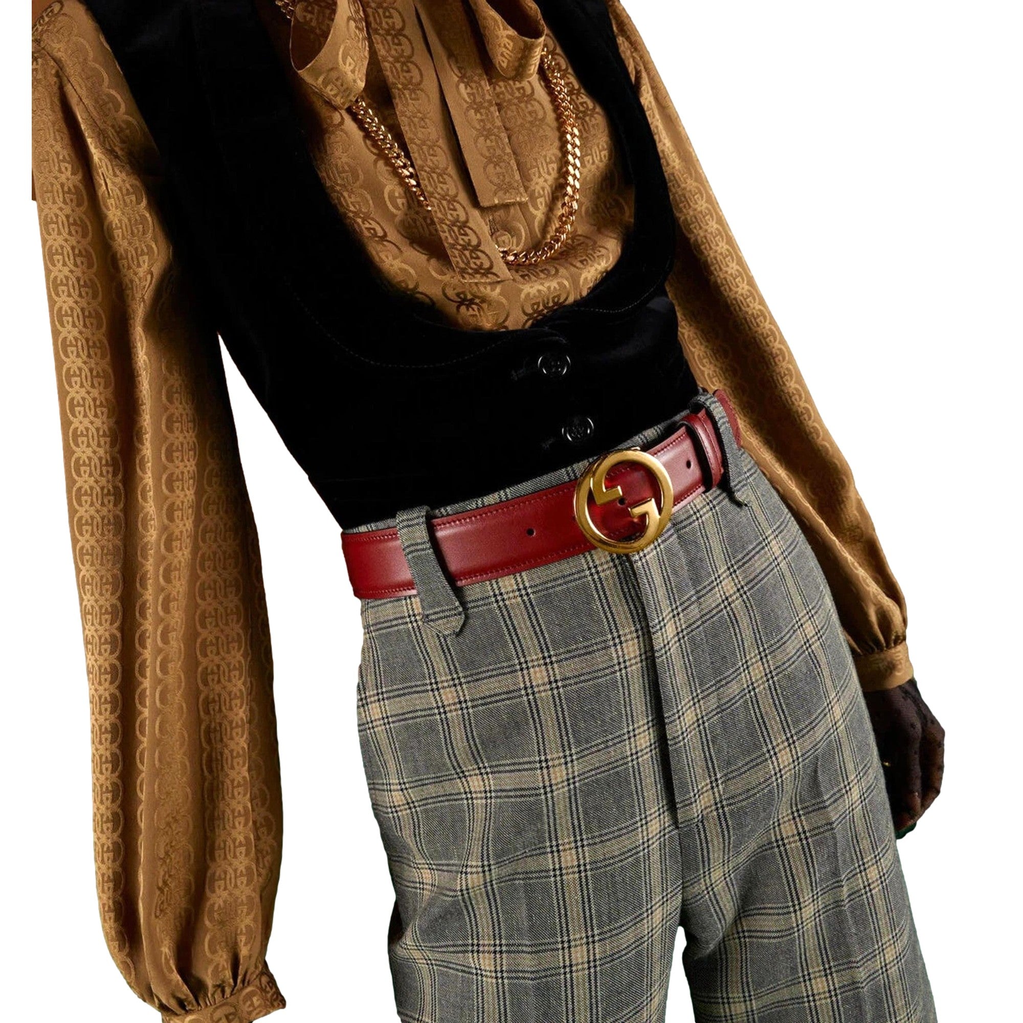 Gucci Blondie Leather Burgundy Gold Buckle Belt 105