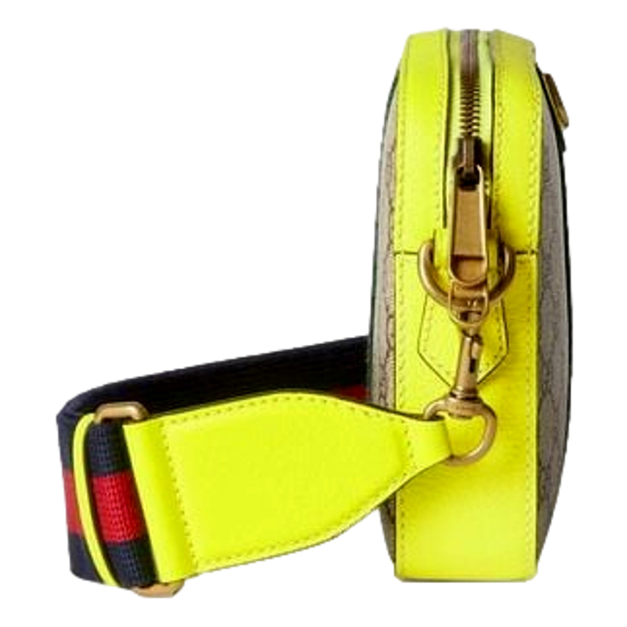 Gucci GG Supreme Canvas Ophidia Small Crossbody Web Stripe Neon Yellow