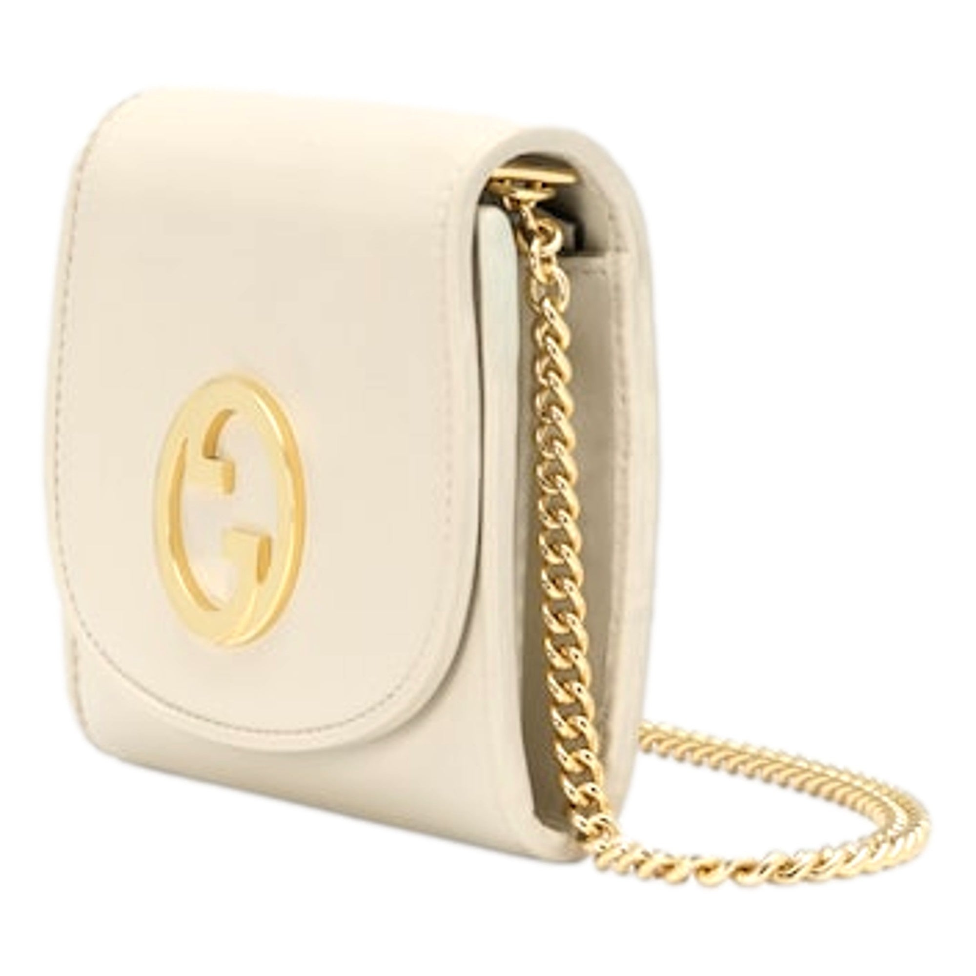 Gucci GG Blondie Mini Ivory Leather Wallet On A Chain