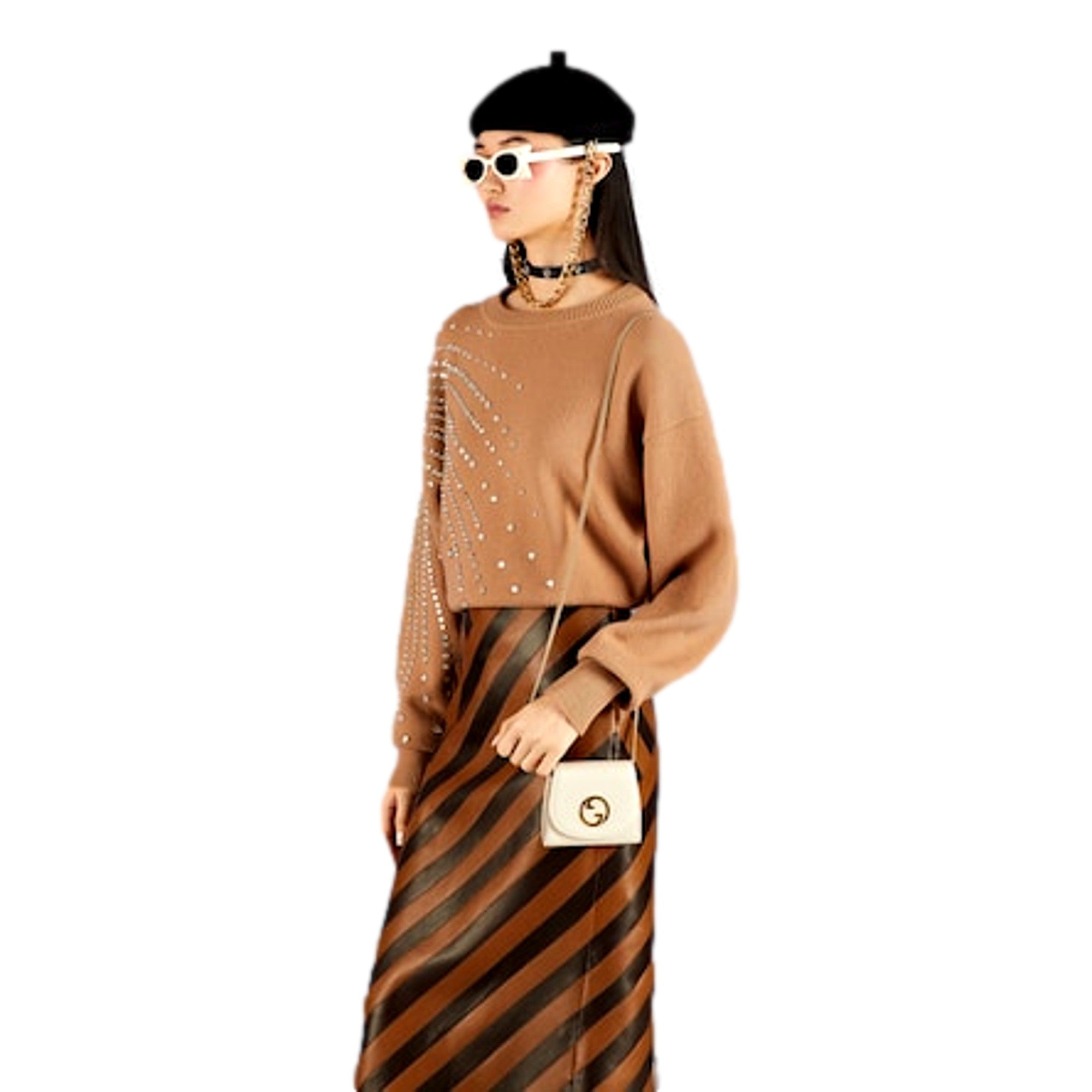 Gucci GG Blondie Mini Ivory Leather Wallet On A Chain