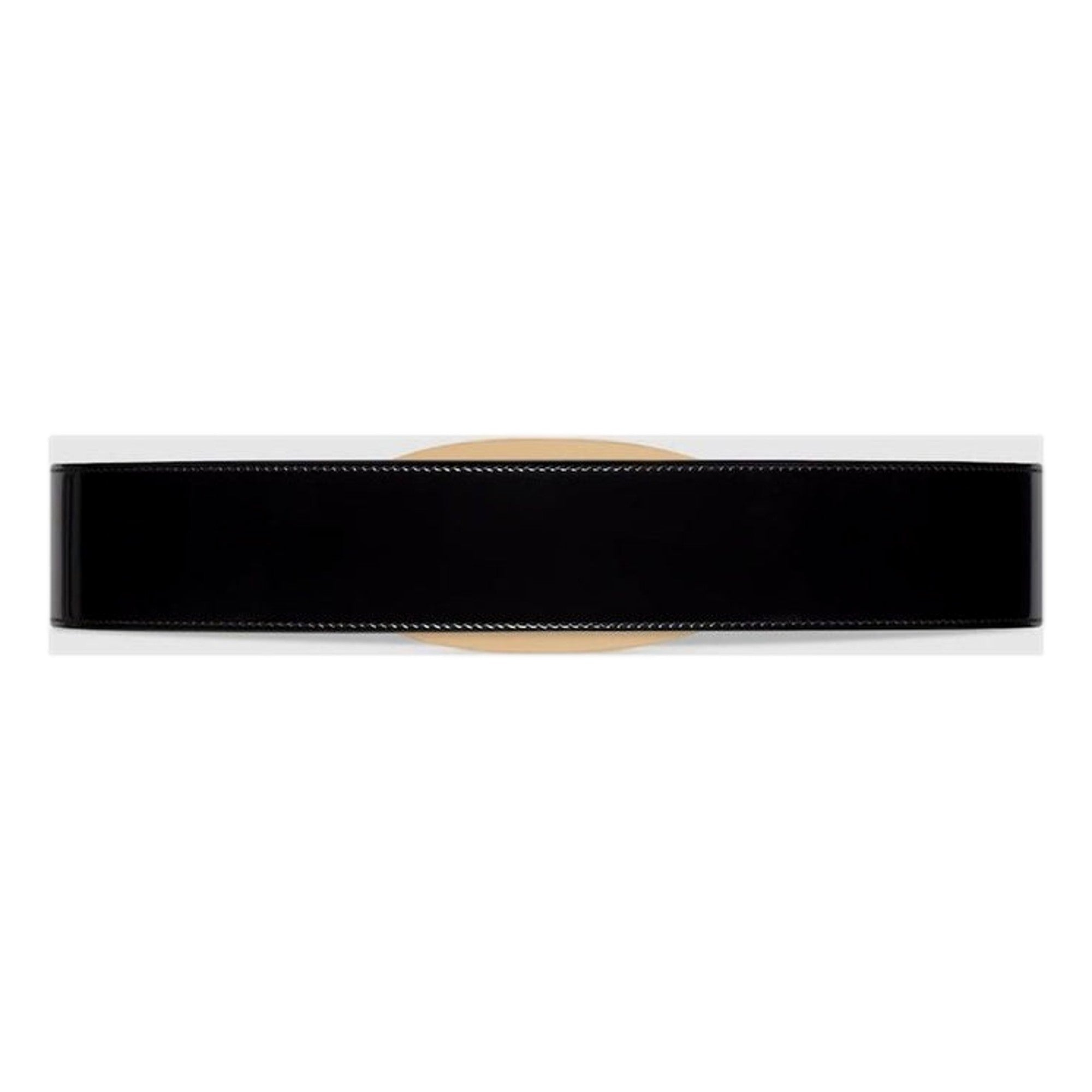 Gucci G Gold Tone Statement Belt Black Brushed Leather 80/32