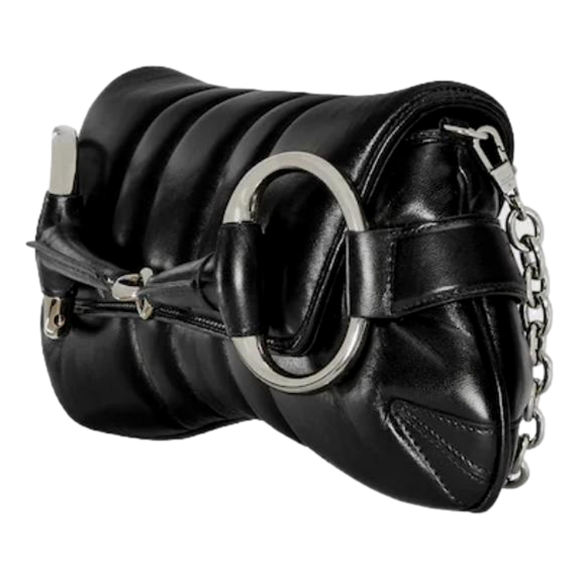 Gucci Horsebit Vertical Quilted Leather Medium Chain Shoulder Bag Black
