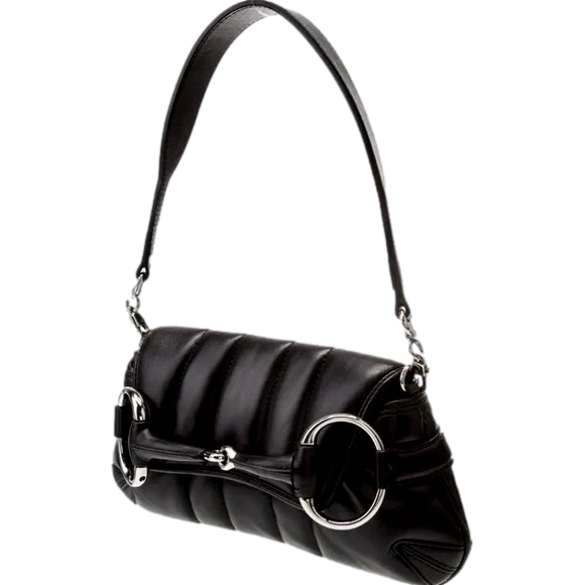 Gucci Horsebit Vertical Quilted Leather Small Chain Shoulder Bag Black