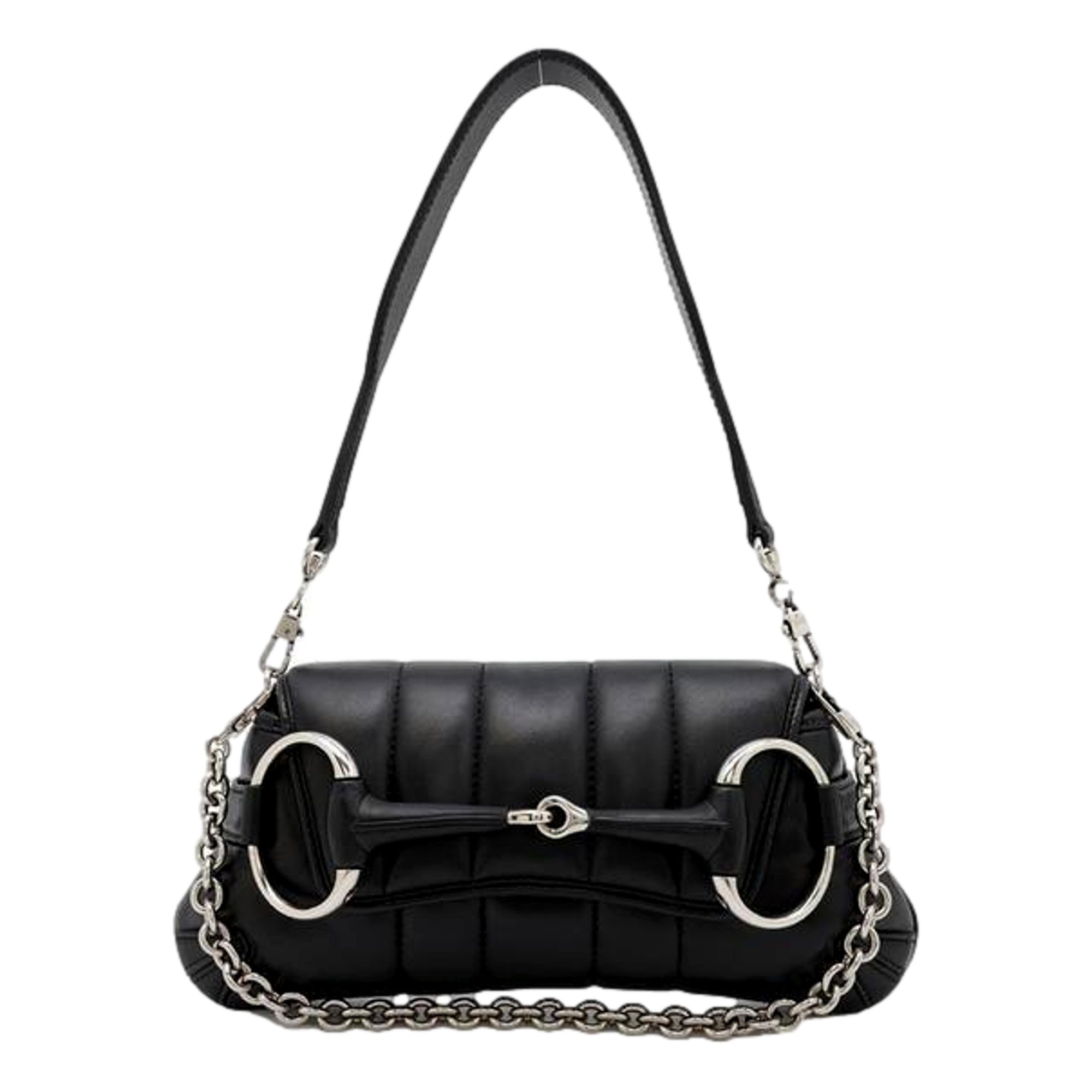 Gucci Horsebit Vertical Quilted Leather Small Chain Shoulder Bag Black