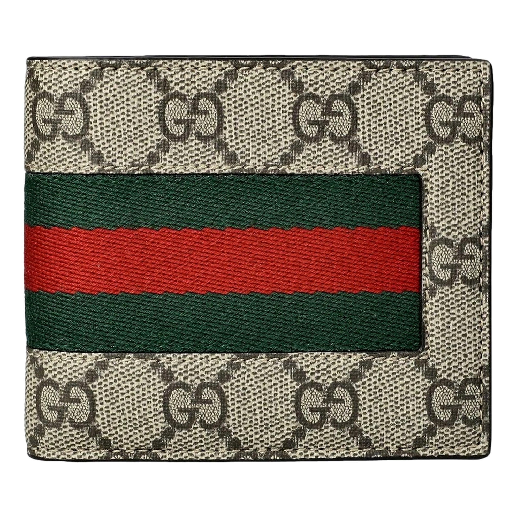 Gucci GG Supreme Canvas Leather Webstripe Bifold Wallet