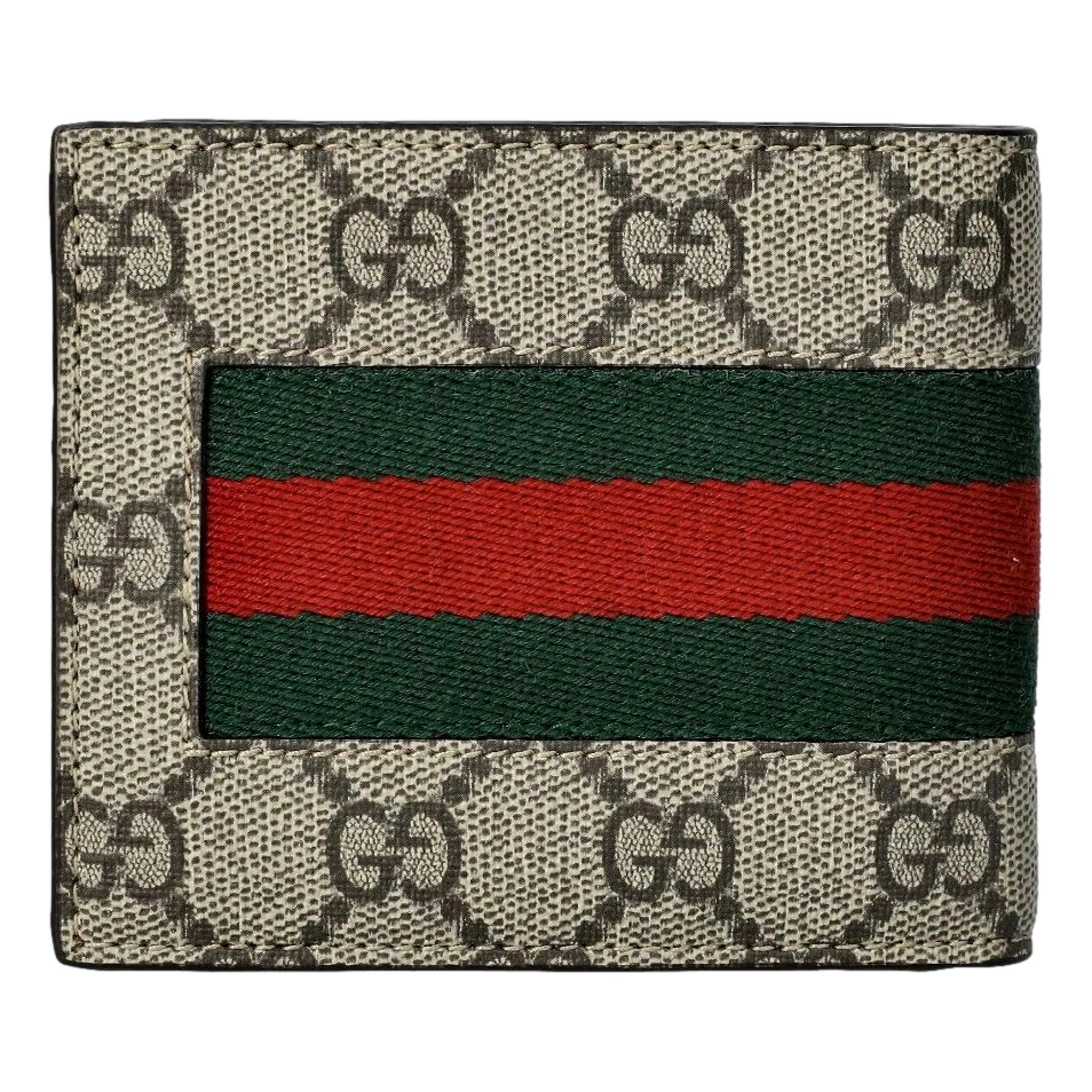 Gucci GG Supreme Canvas Leather Webstripe Bifold Wallet