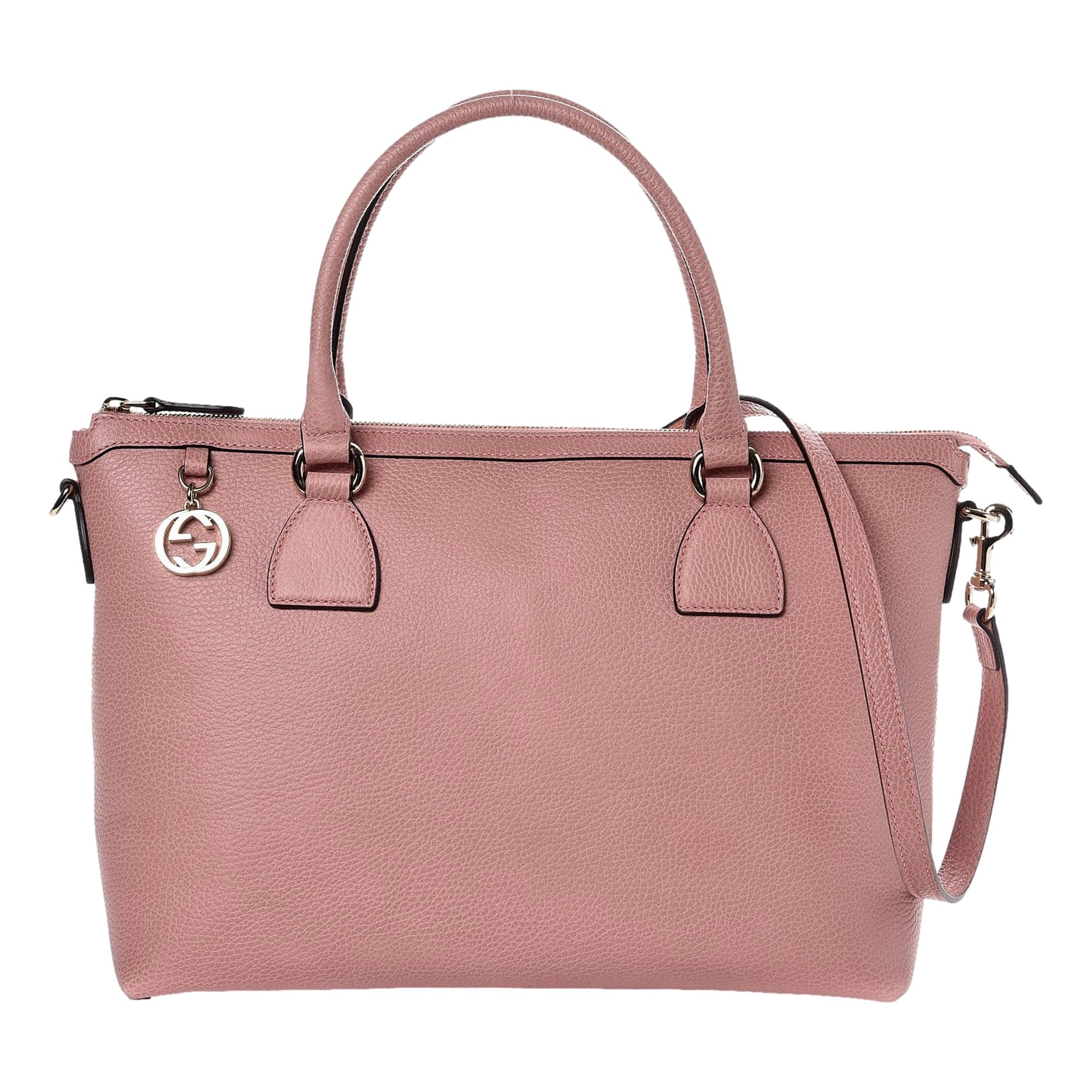 Gucci Dollar Calfskin Interlocking GG Charm Convertible Satchel Tote Soft Pink