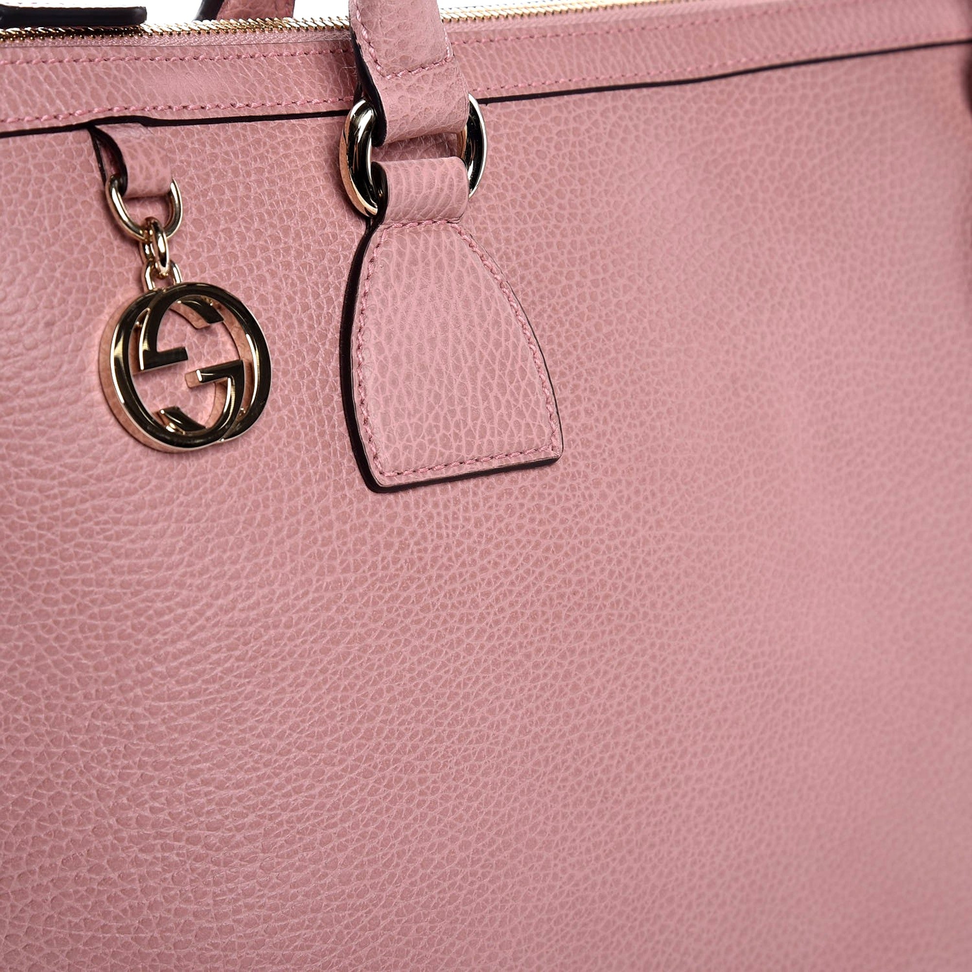 Gucci Dollar Calfskin Interlocking GG Charm Convertible Satchel Tote Soft Pink