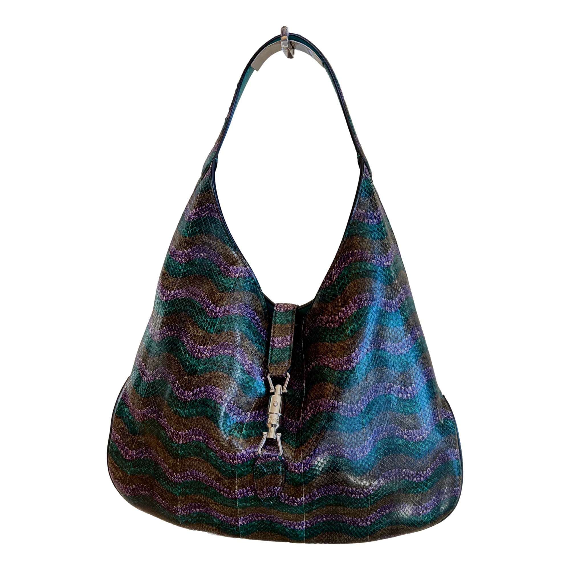Gucci Jackie Python Leather Green Purple Large Shoulder Bag