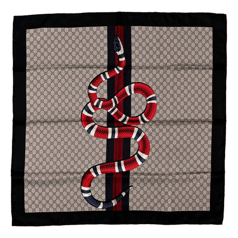 Gucci Silk Monogram Kingsnake  Large Square Scarf Black
