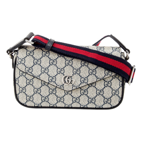 Gucci GG Supreme Canvas Web Mini Ophidia Envelope Crossbody Bag Beige Blue