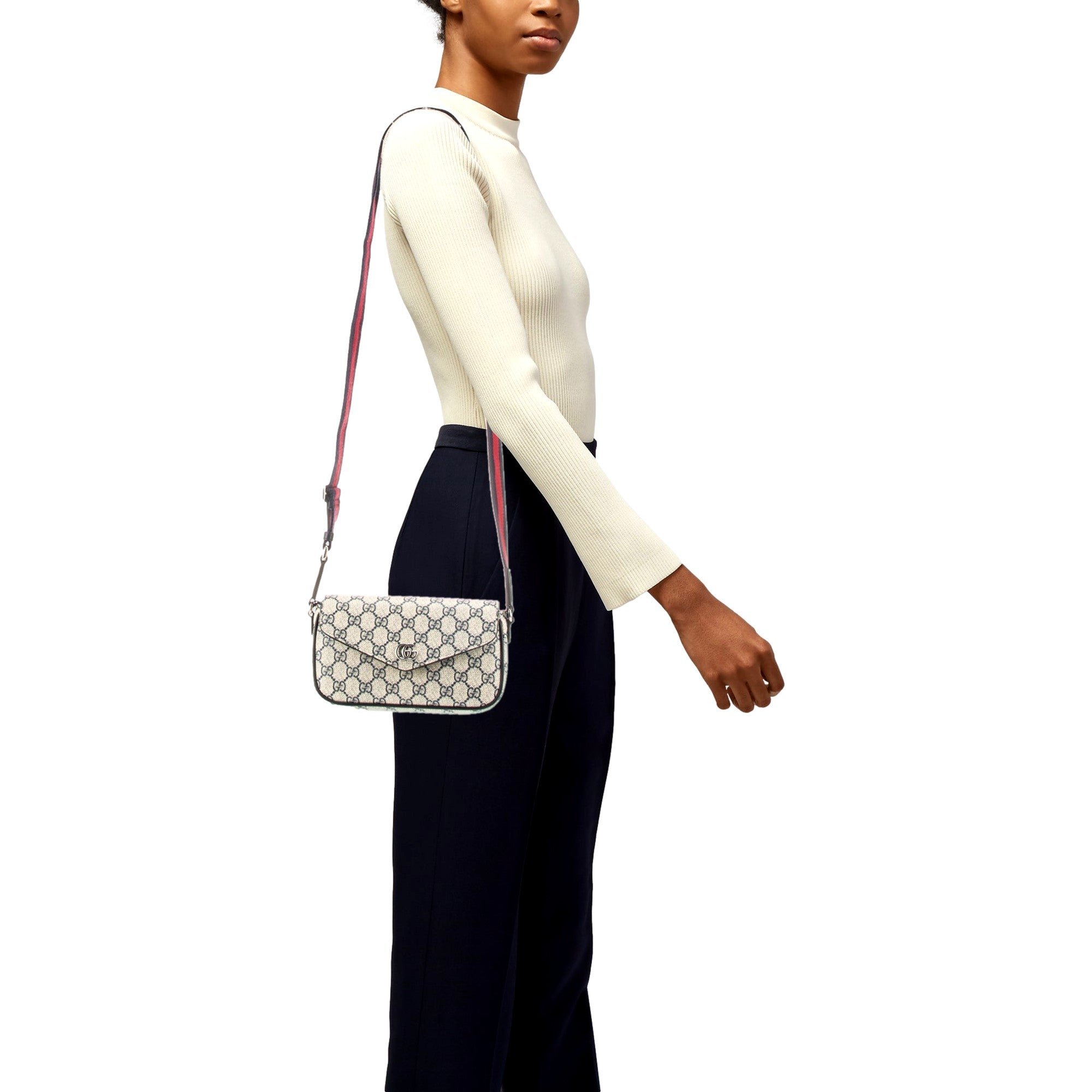Gucci GG Supreme Canvas Web Mini Ophidia Envelope Crossbody Bag Beige Blue