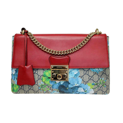 Gucci Padlock GG Monogram Floral Canvas Red Trim Shoulder Bag