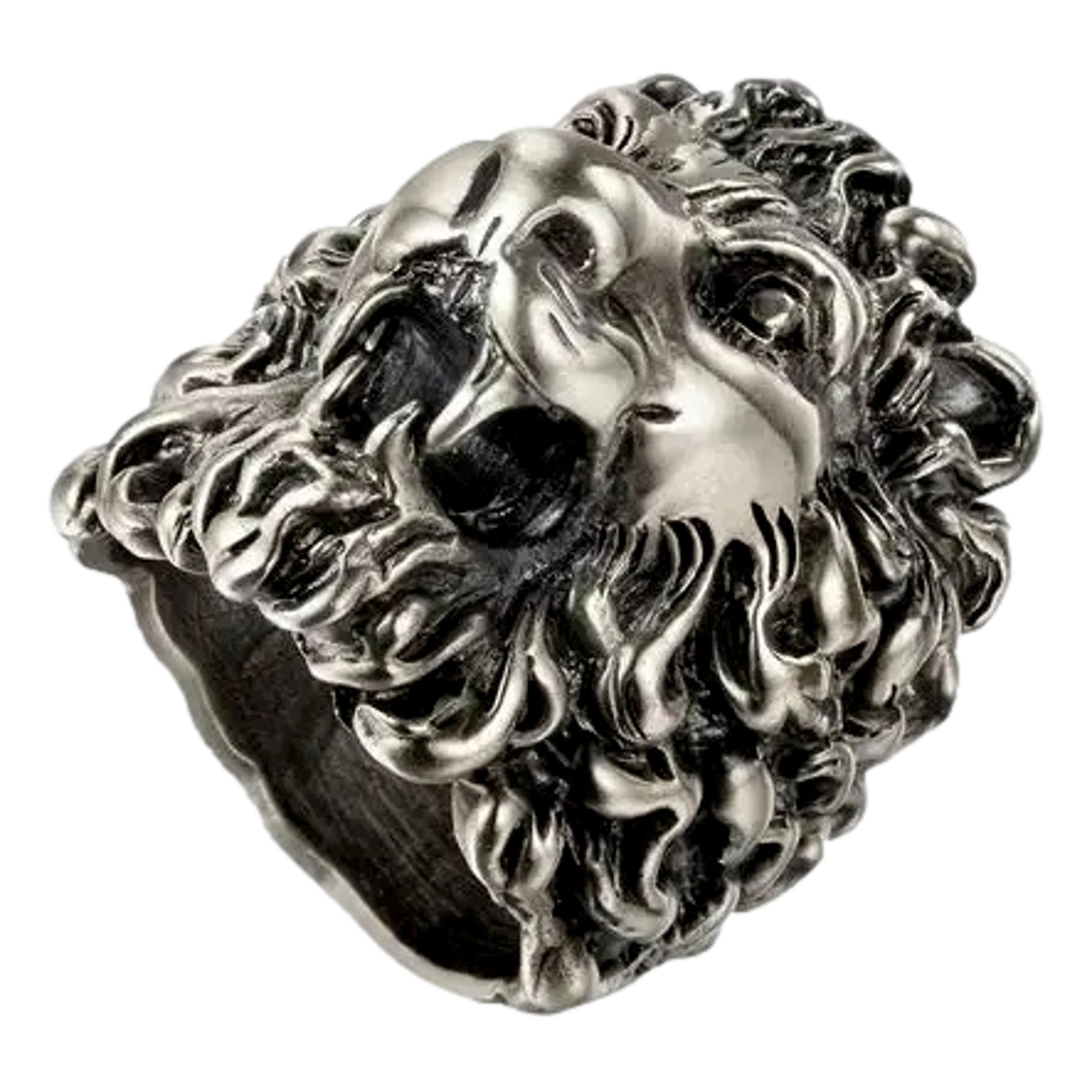 Gucci Cocktail Lion Head Motif Silver Tone Metal Ring 13