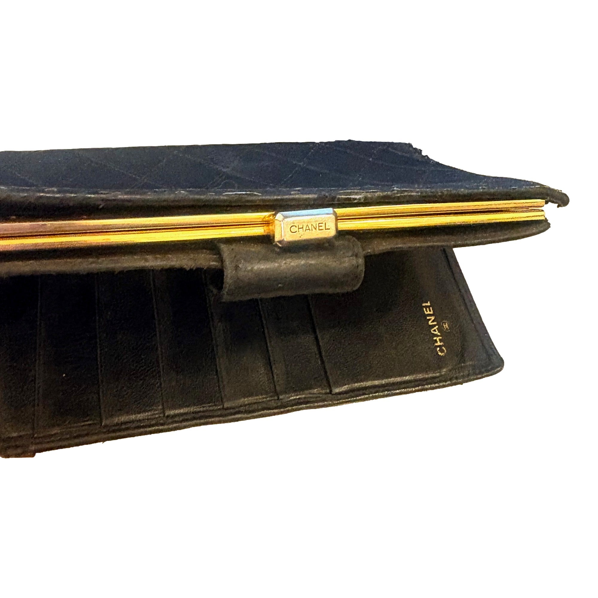 Chanel Vintage Interlocking CC Black Lambskin Quilted Wallet with Coin Compartment