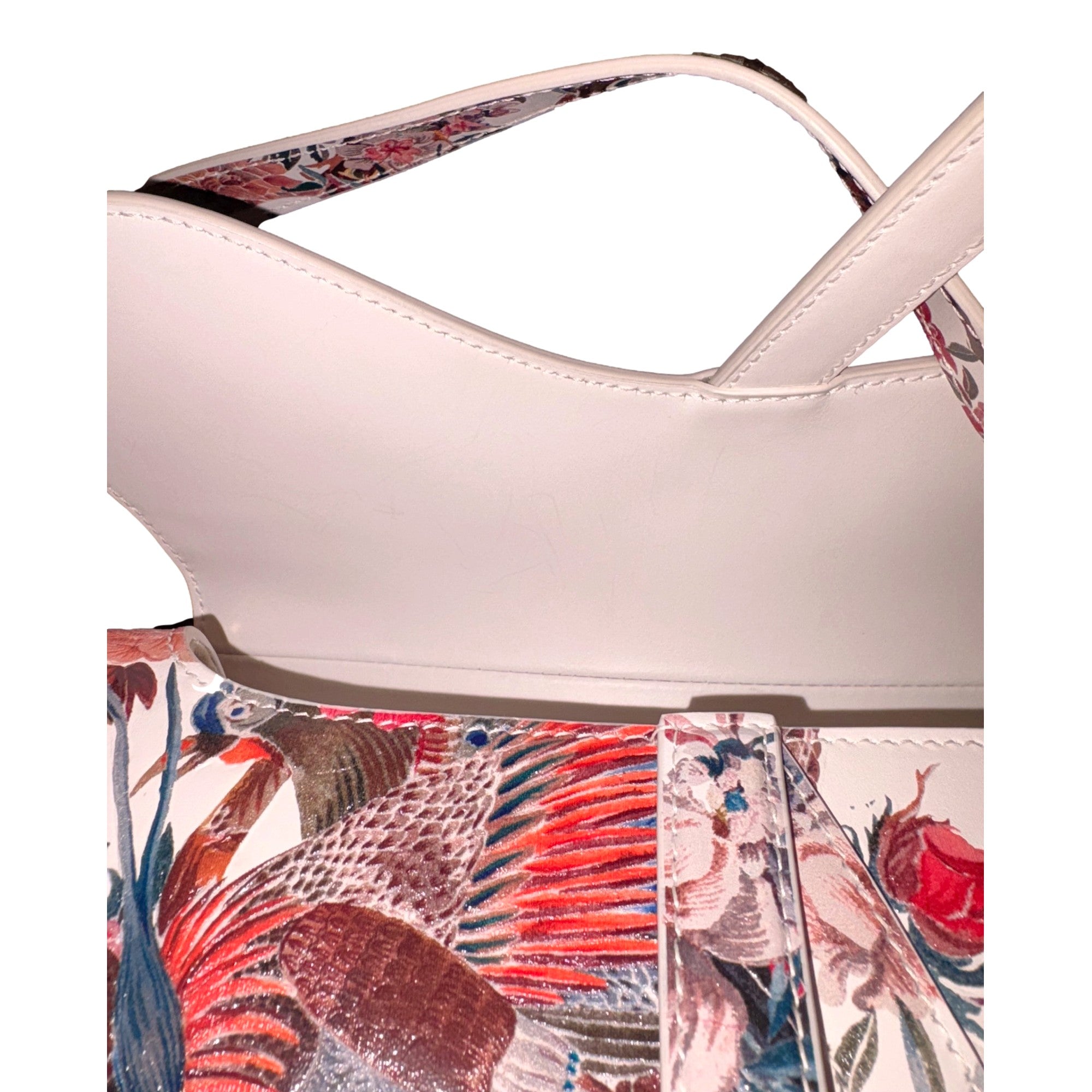Dior Rare Floral and Bird Print Leather Saddle Bag Gold Detailing