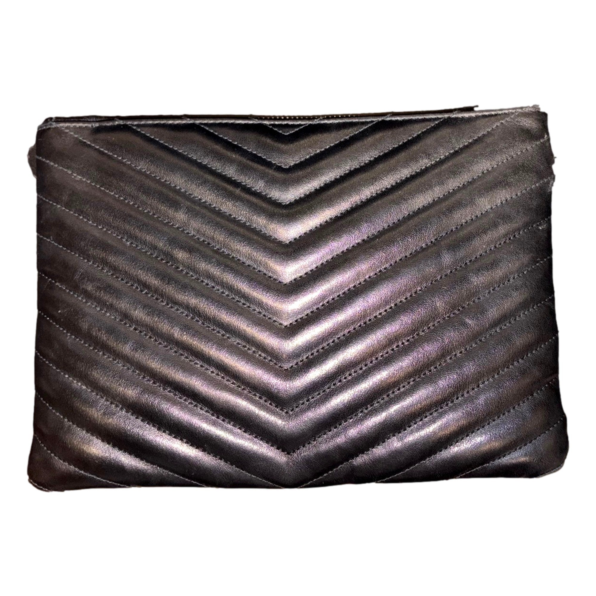 Saint Laurent YSL Black Calfskin Matelasse Chevron Monogram A5 Wristlet Clutch