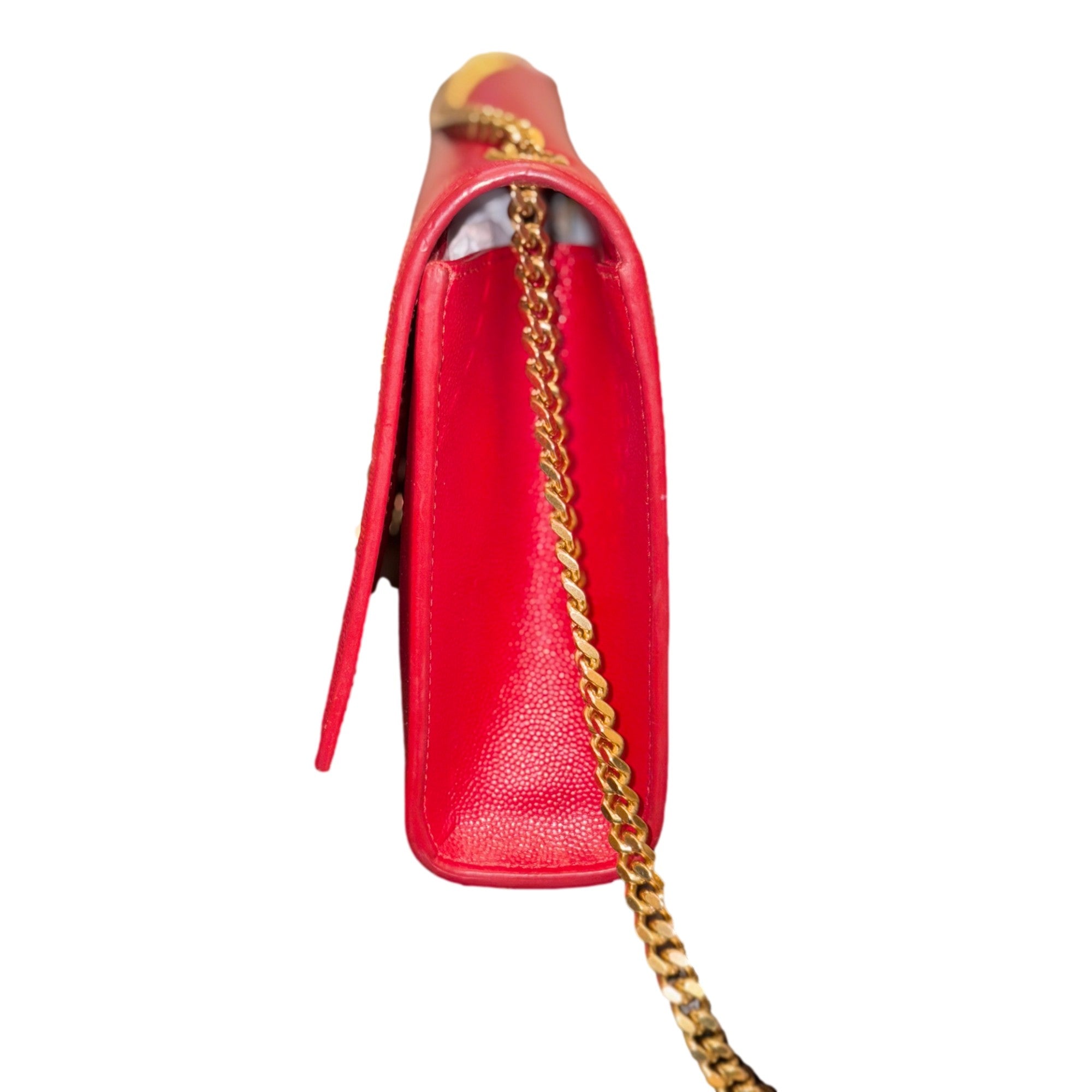 Saint Laurent YSL Kate Red Leather Gold Chain Shoulder Bag