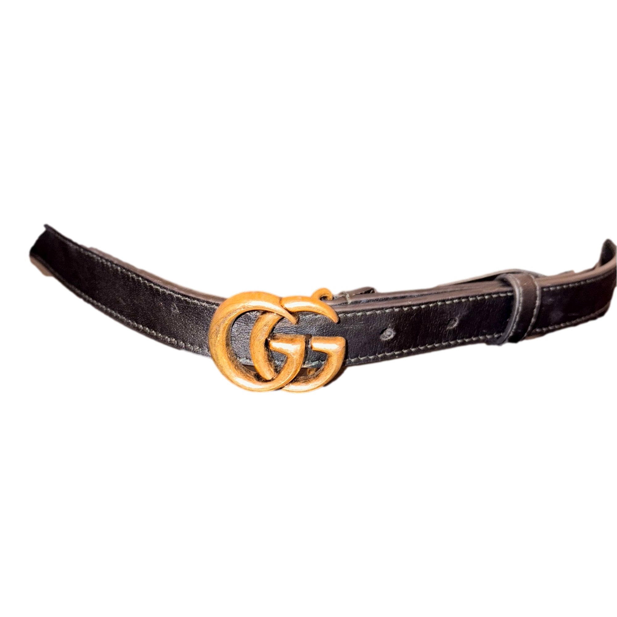 Gucci Gold GG Marmont Thin Black Leather Belt