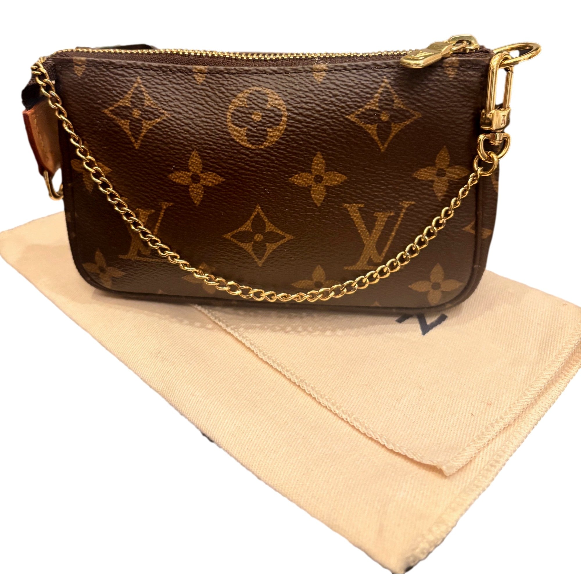 Louis Vuitton Classic Monogram Mini Pochette Purse with Chain Handle