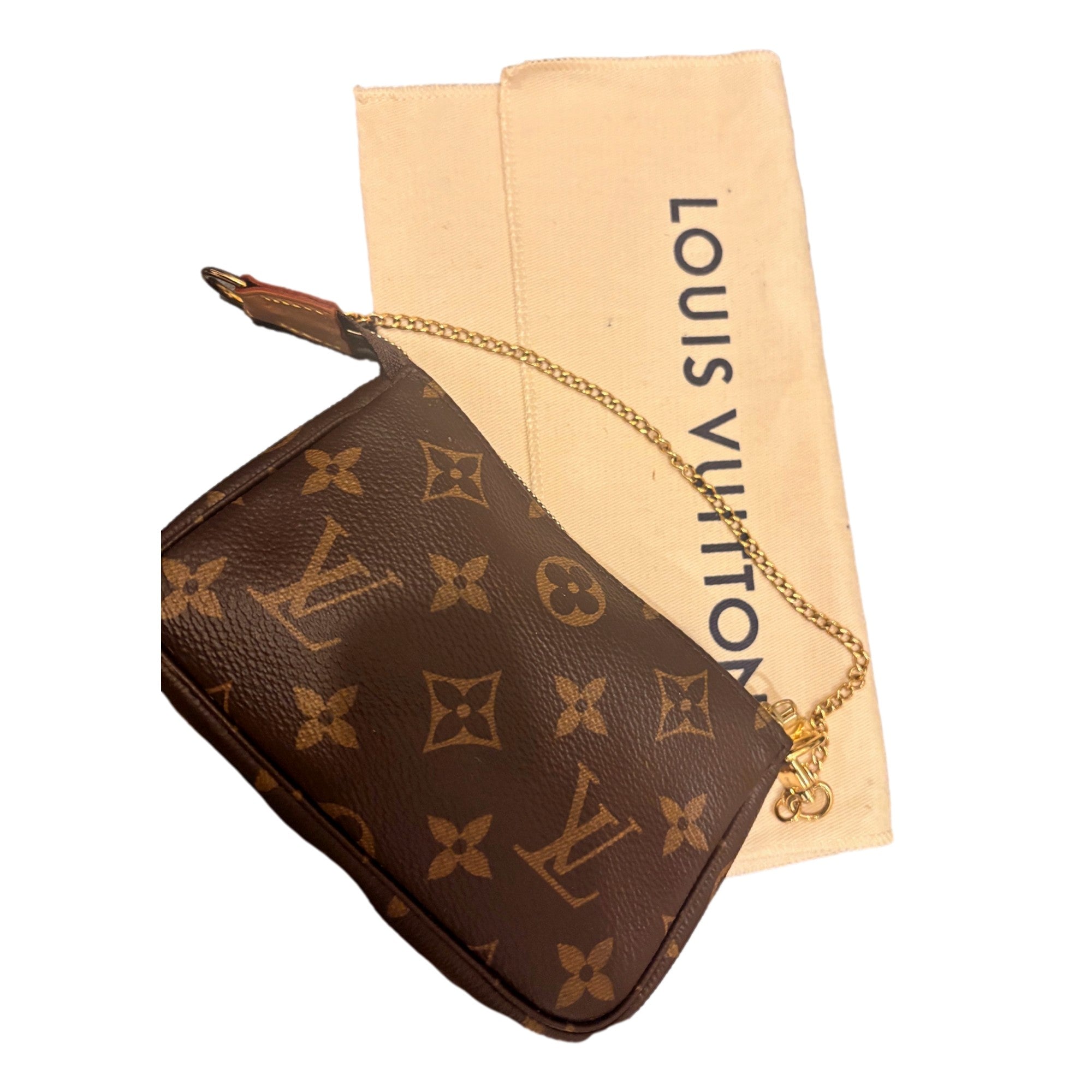 Louis Vuitton Classic Monogram Mini Pochette Purse with Chain Handle