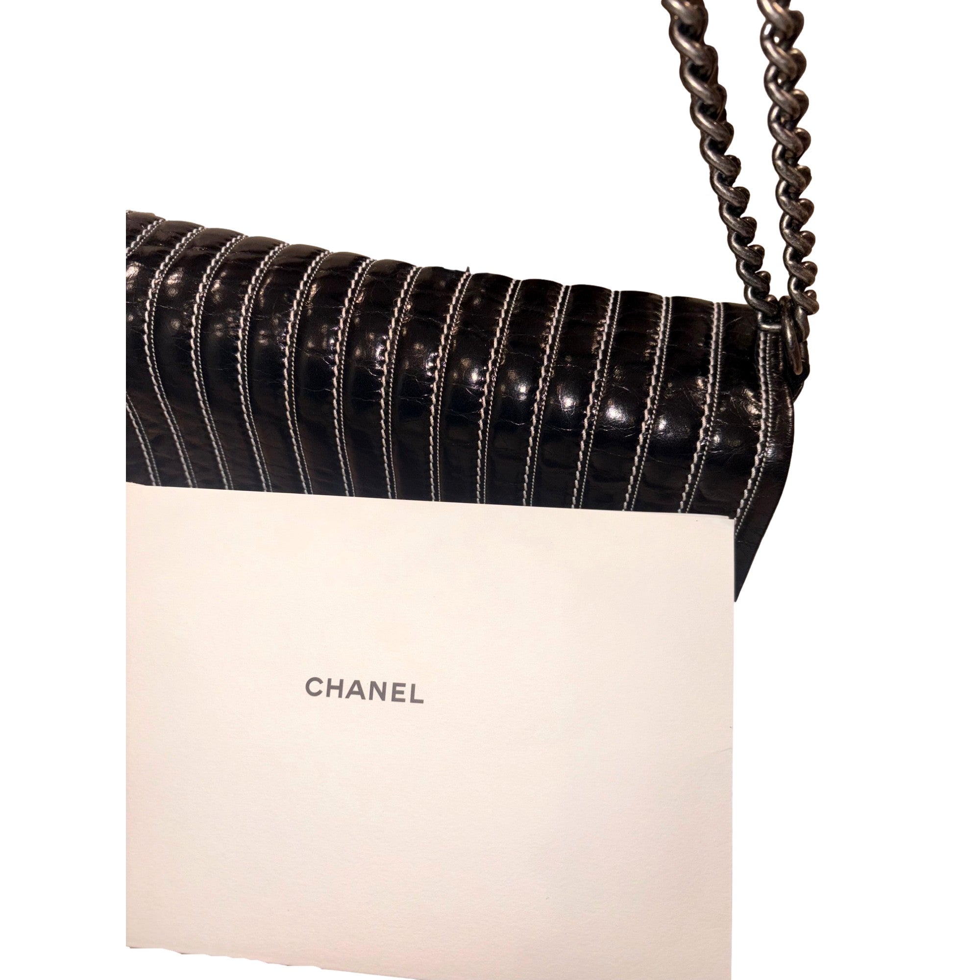 Chanel White Vertical Stitch Black Flap Bag