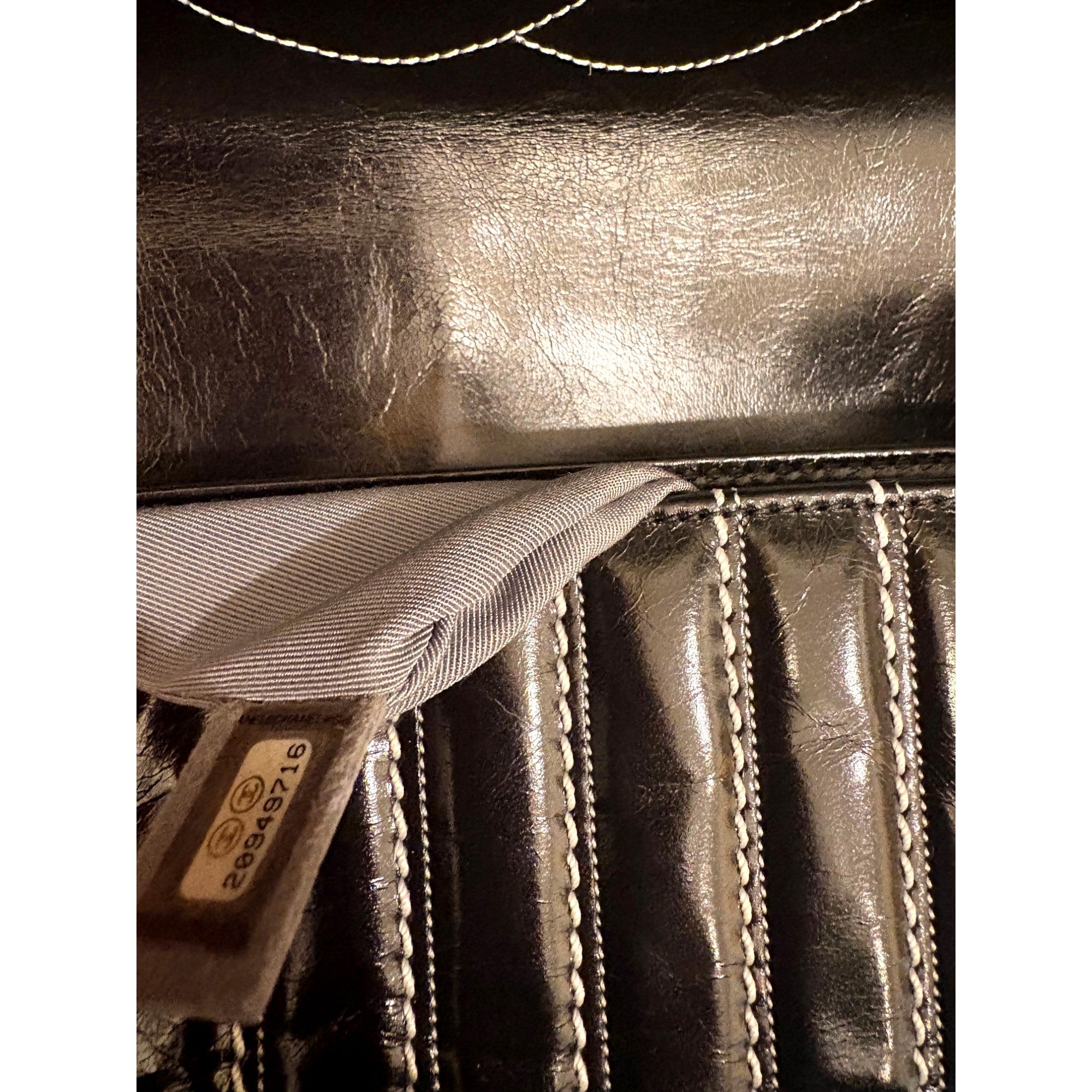 Chanel White Vertical Stitch Black Flap Bag