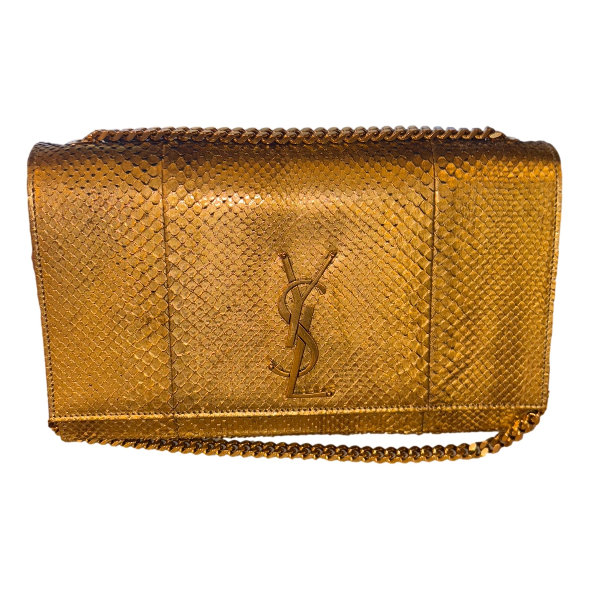 Saint Laurent Kate Classic Flap Gold Python Leather Chain Crossbody Handbag