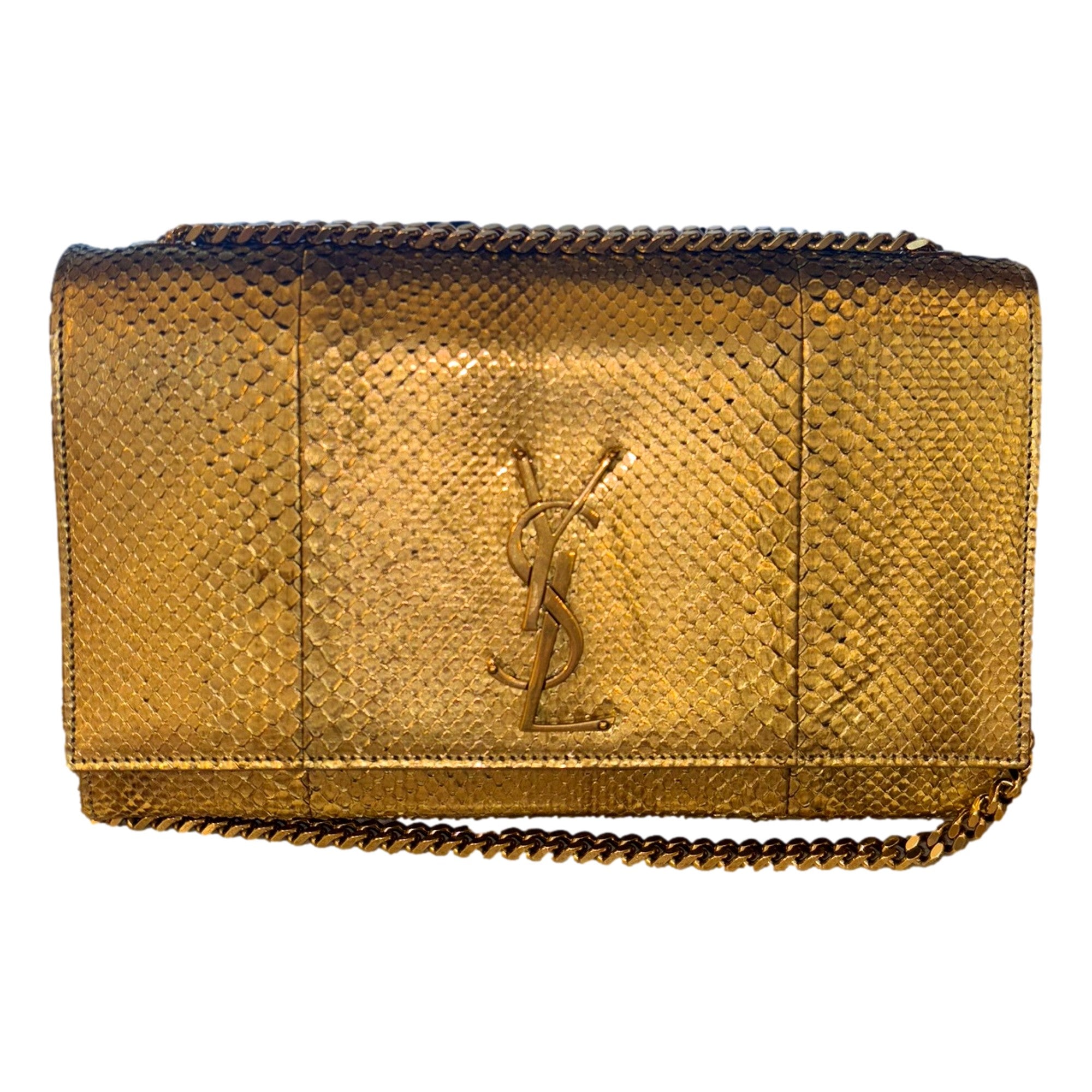 Saint Laurent Kate Classic Flap Gold Python Leather Chain Crossbody Handbag