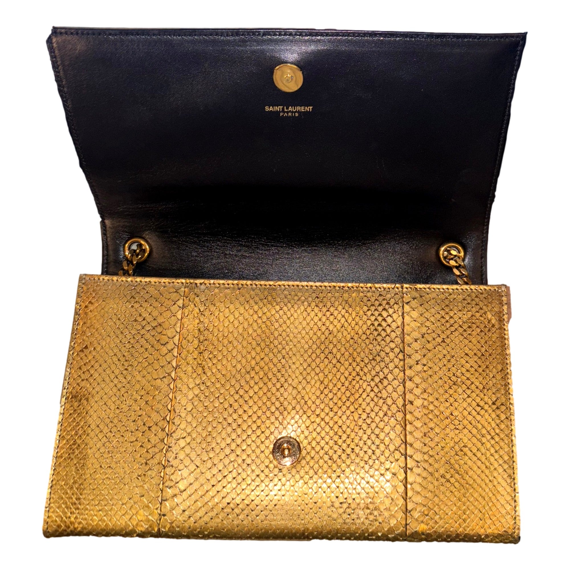 Saint Laurent Kate Classic Flap Gold Python Leather Chain Crossbody Handbag