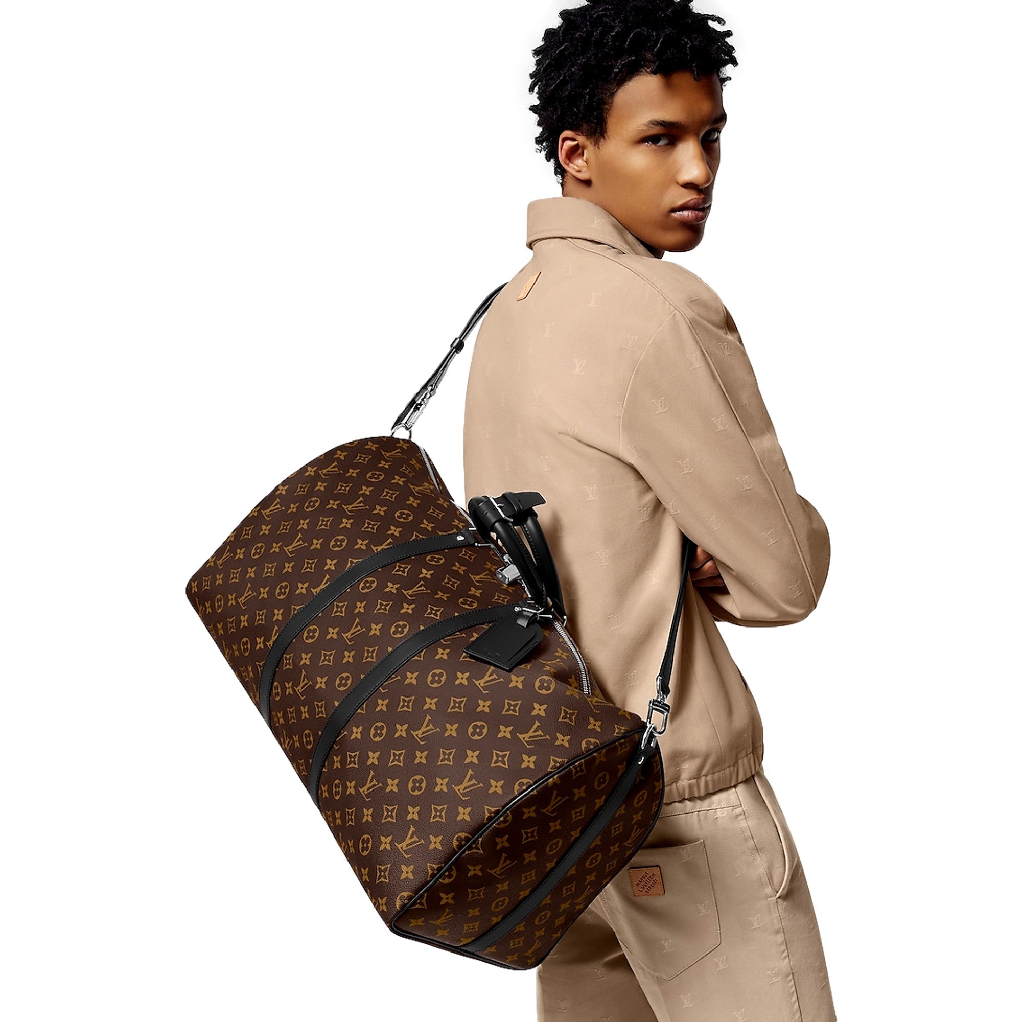 Louis Vuitton Keepall Bandoulière 55 Canvas Monogram Duffle Bag Black Strap