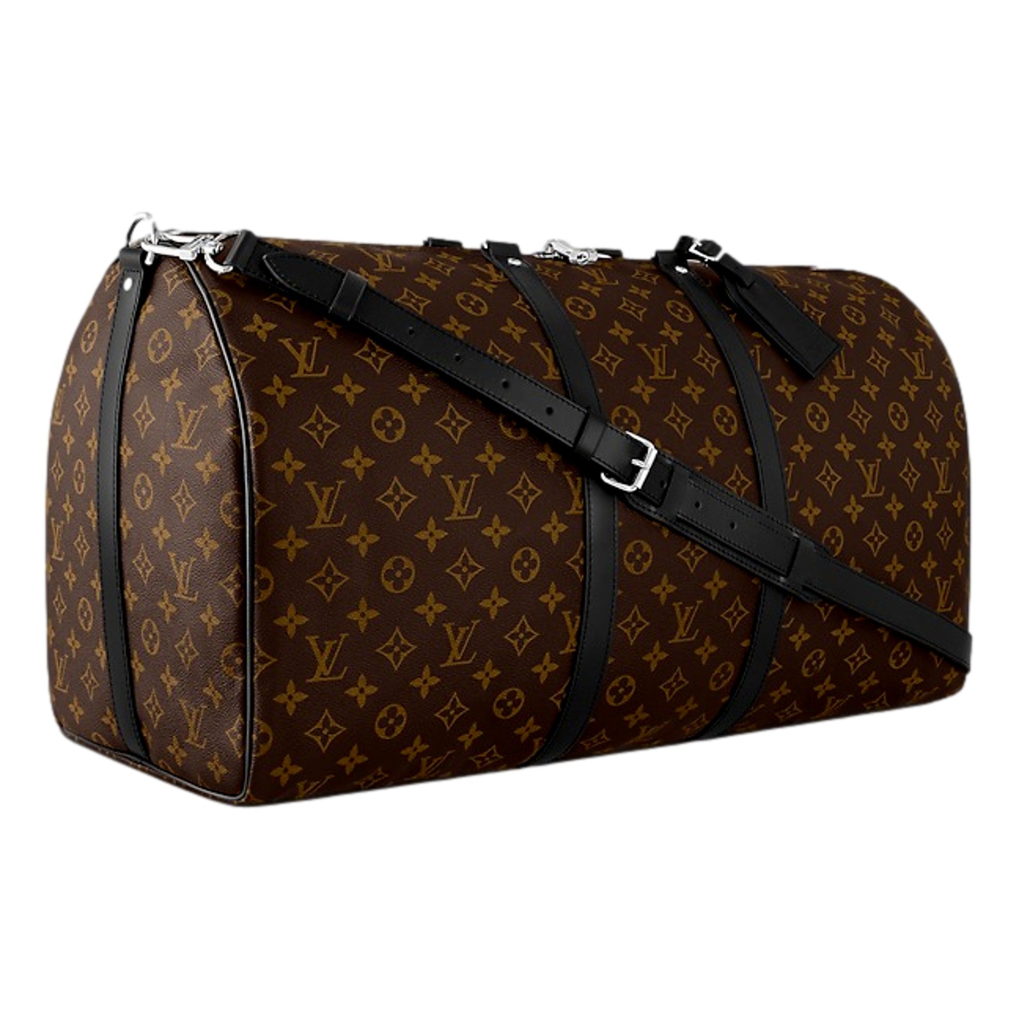 Louis Vuitton Keepall Bandoulière 55 Canvas Monogram Duffle Bag Black Strap