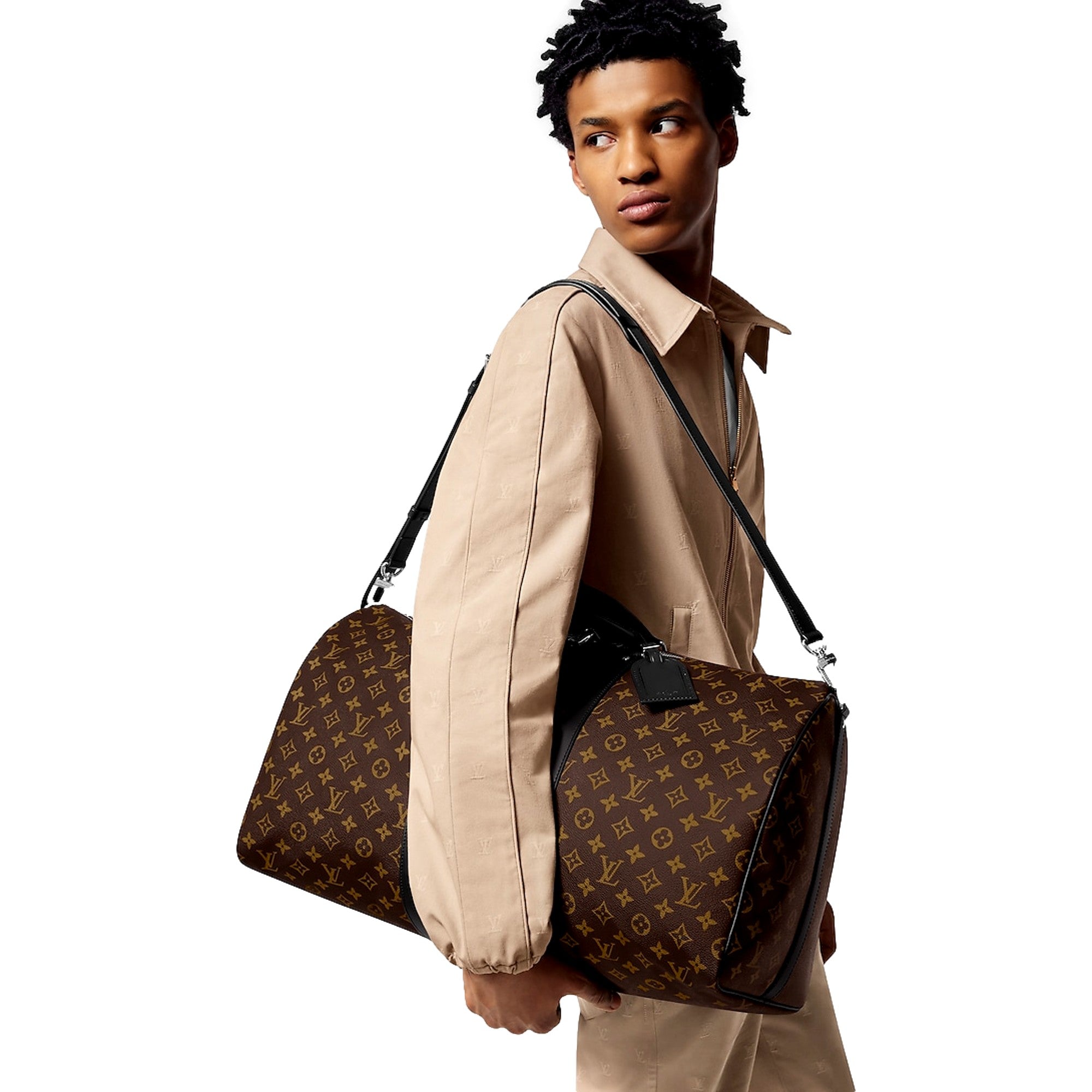Louis Vuitton Keepall Bandoulière 55 Canvas Monogram Duffle Bag Black Strap